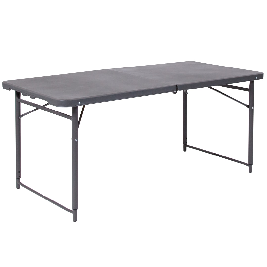 Mills 4-Foot Height Adjustable Bi-Fold Dark Gray Plastic Folding Table with Carrying Handle