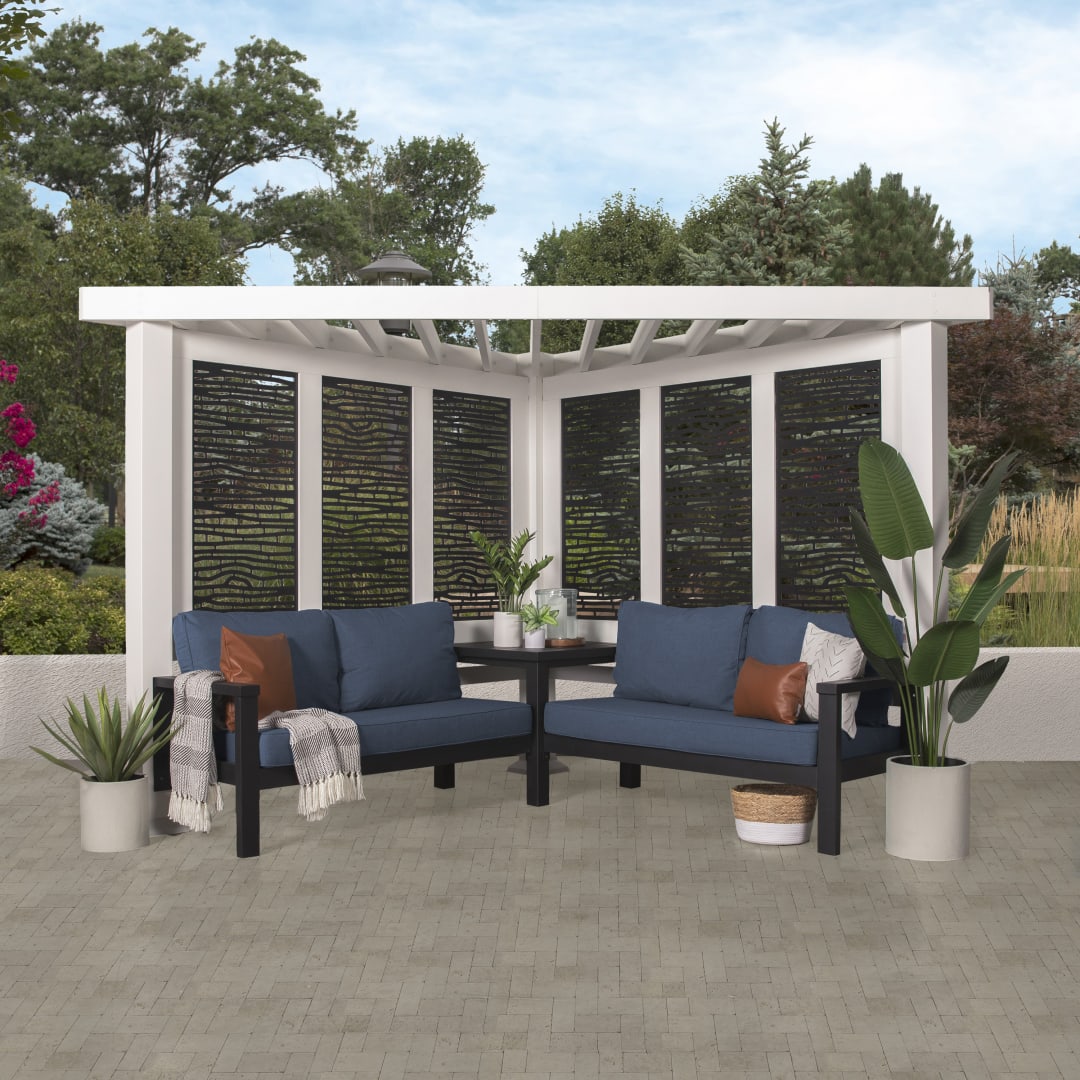 Ridgedale Modern Steel Cabana Pergola With Conversation Seating (Spectrum Indigo)