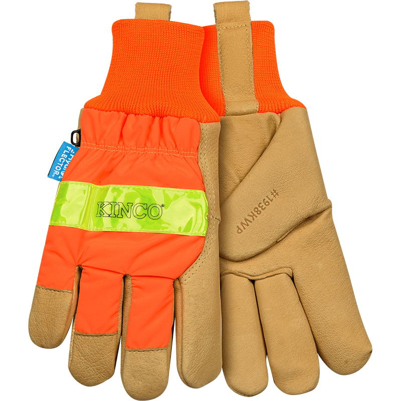 HydroFlector™ Lined Waterproof Hi-Vis Orange Grain Pigskin Palm with Knit Wrist
