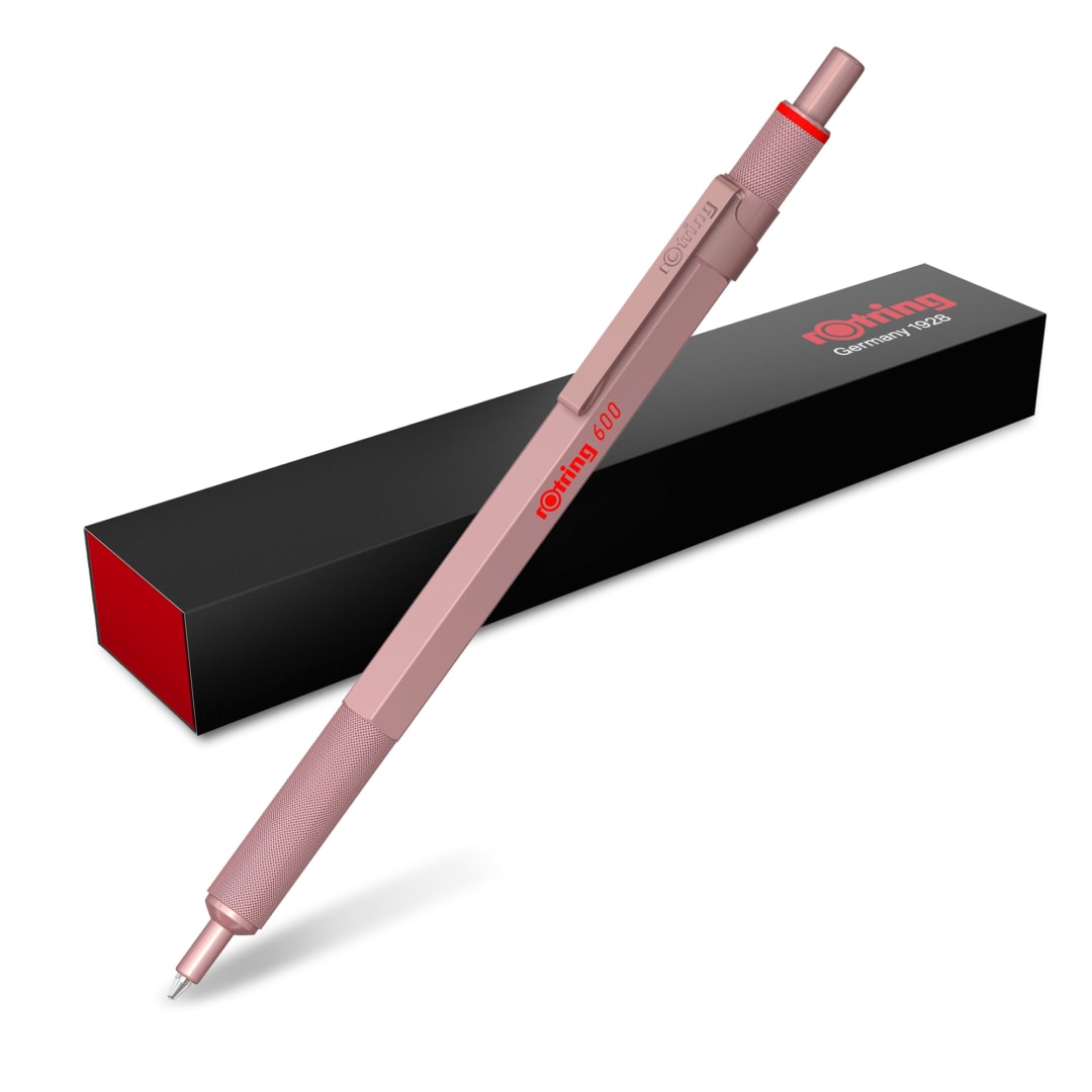 rOtring 600 Metallic Ballpoint Pen | Medium Point | Black Ink | Rose Gold Barrel | Refillable | 1 Count