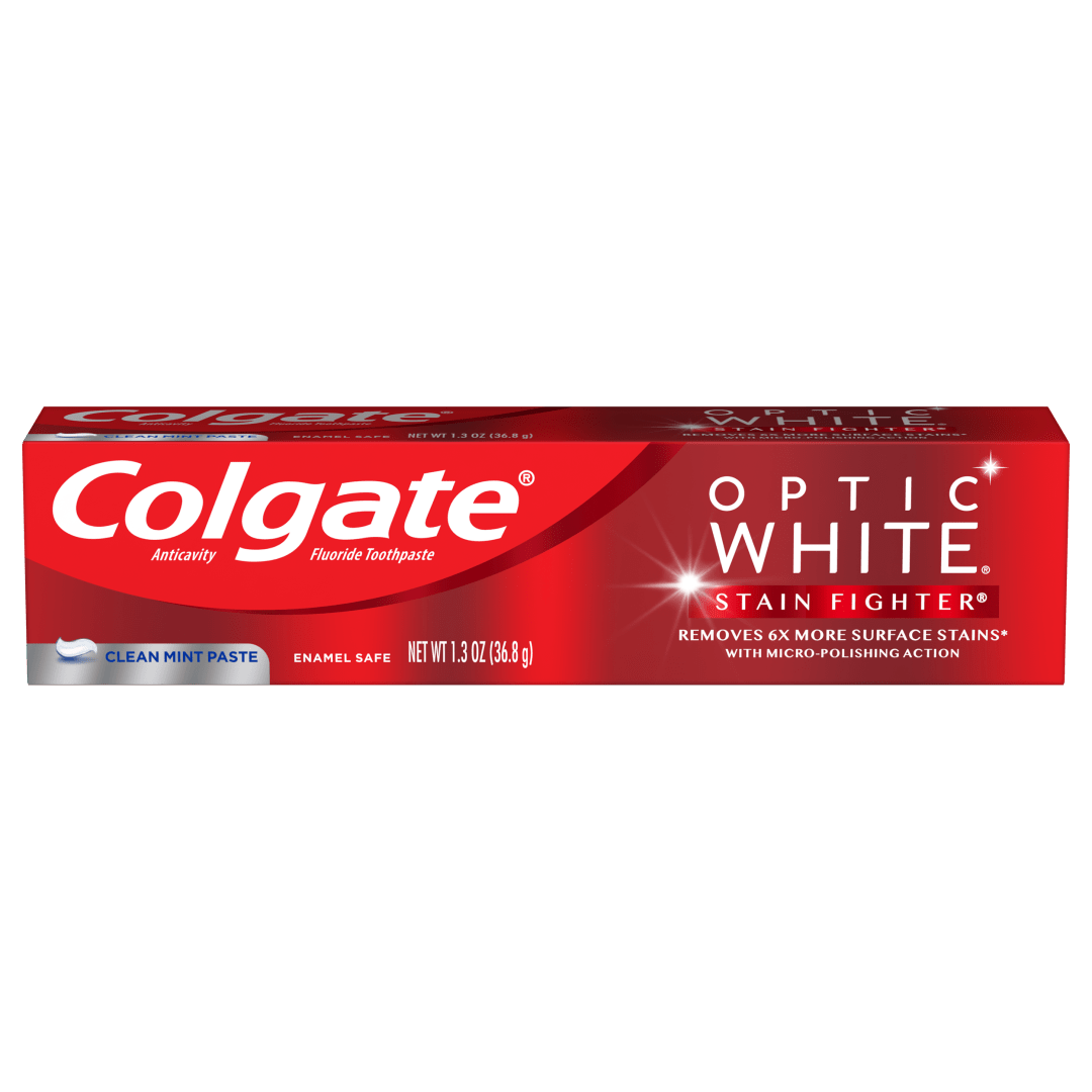 Colgate Optic White Stain Fighter Teeth Whitening Toothpaste, Clean Mint Paste - 1.3 ounce