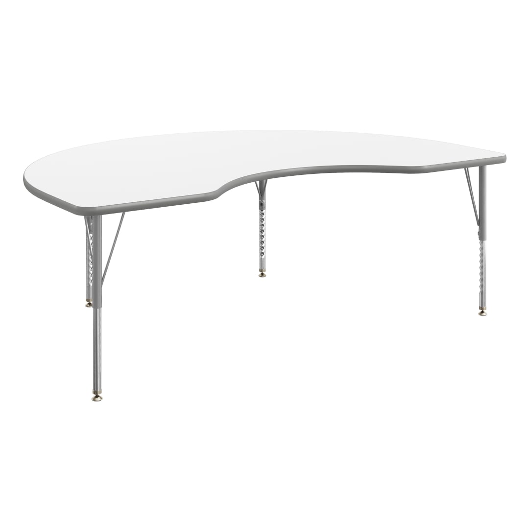 Wren 72" x 48" Kidney Adjustable Height Activity Table, Thermal Laminate Top, Short Legs, White