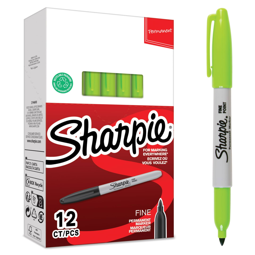Sharpie® Permanent Markers | Fine Point | Lime | 12 Count