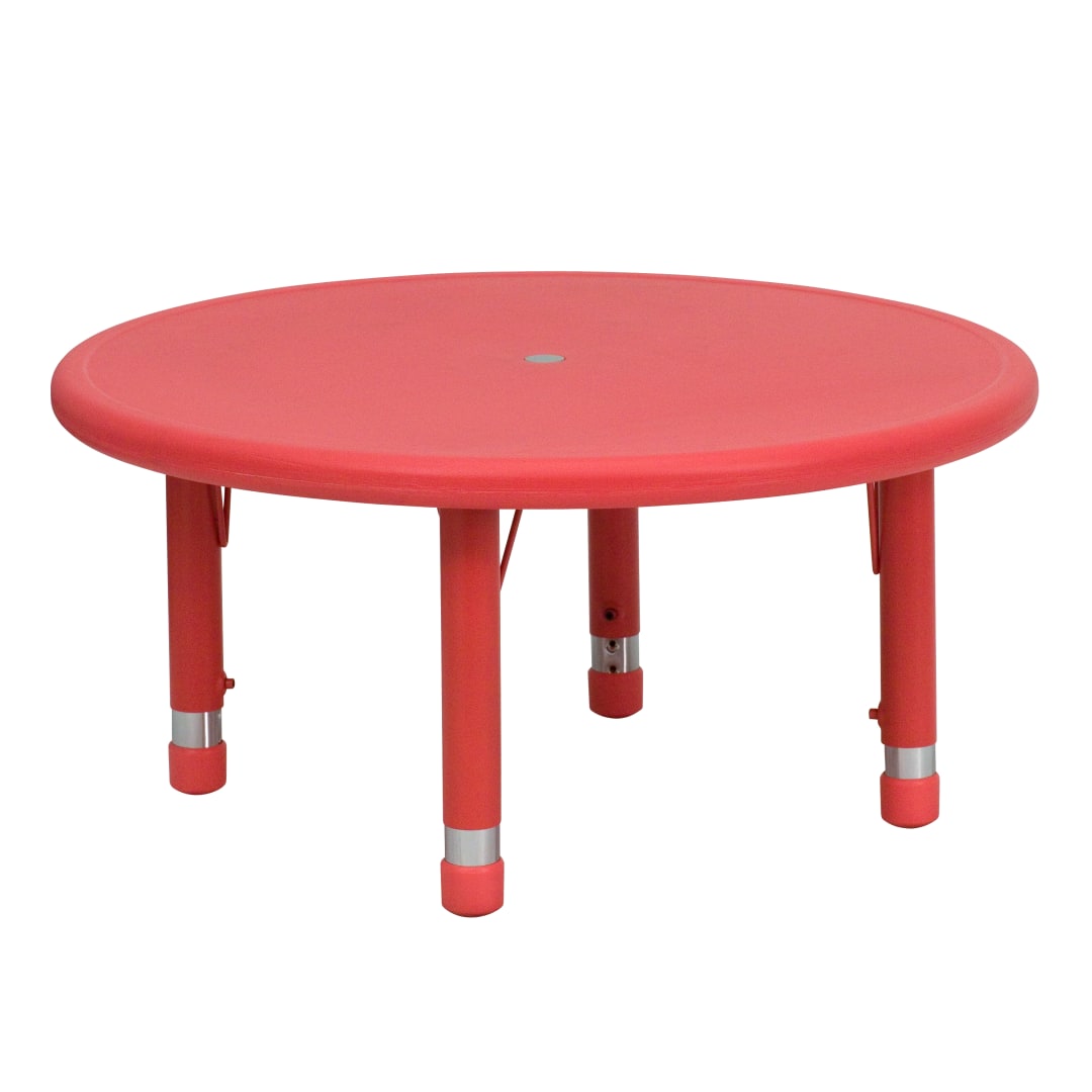 Wren 33'' Round Red Plastic Height Adjustable Activity Table