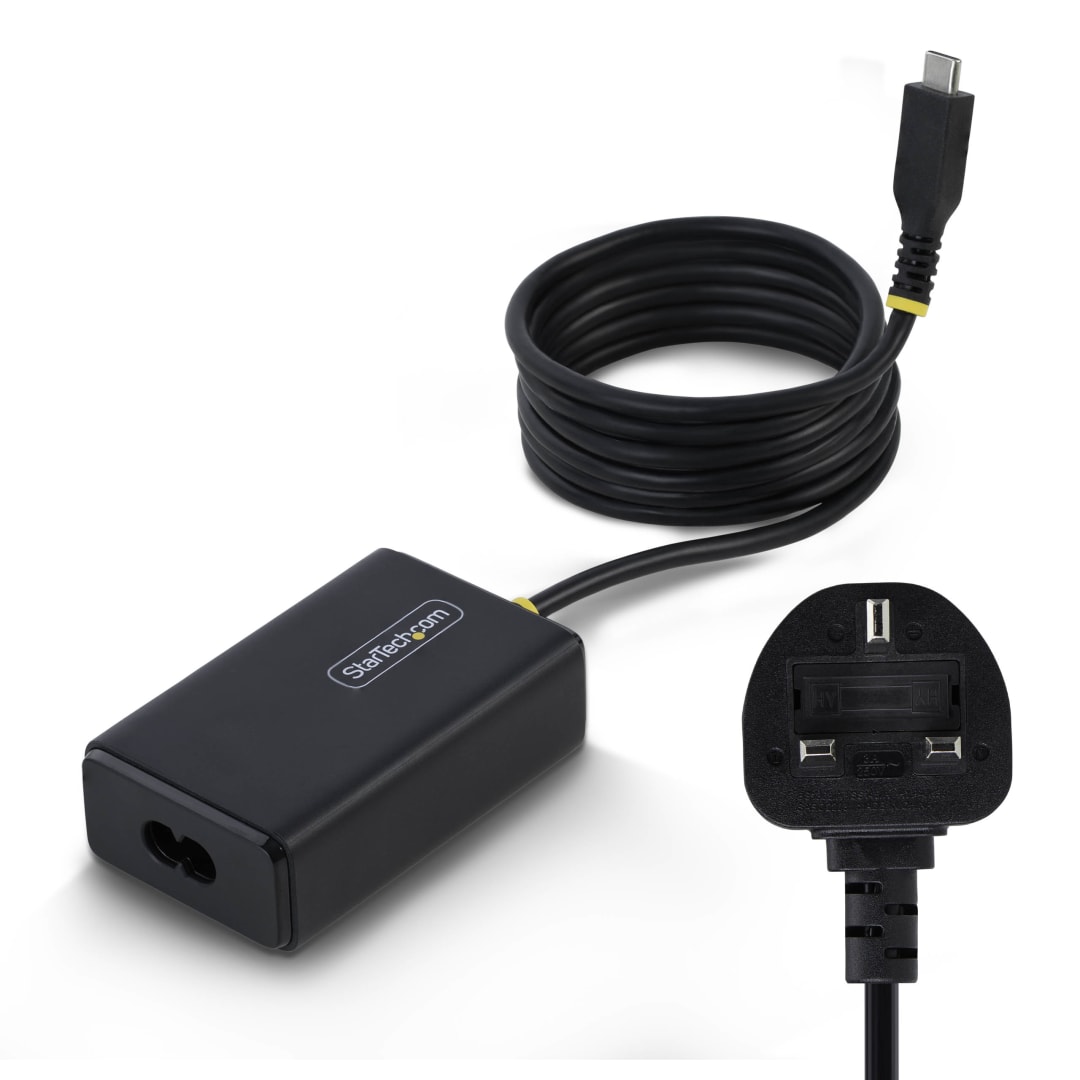 65W, Adapter Brick, 1x 2m USB-C Tethered Cable, Black, UK