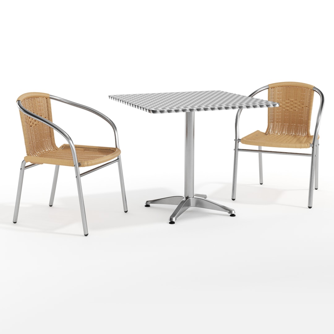 Lila 31.5'' Square Aluminum Indoor-Outdoor Table Set with 2 Beige Rattan Chairs