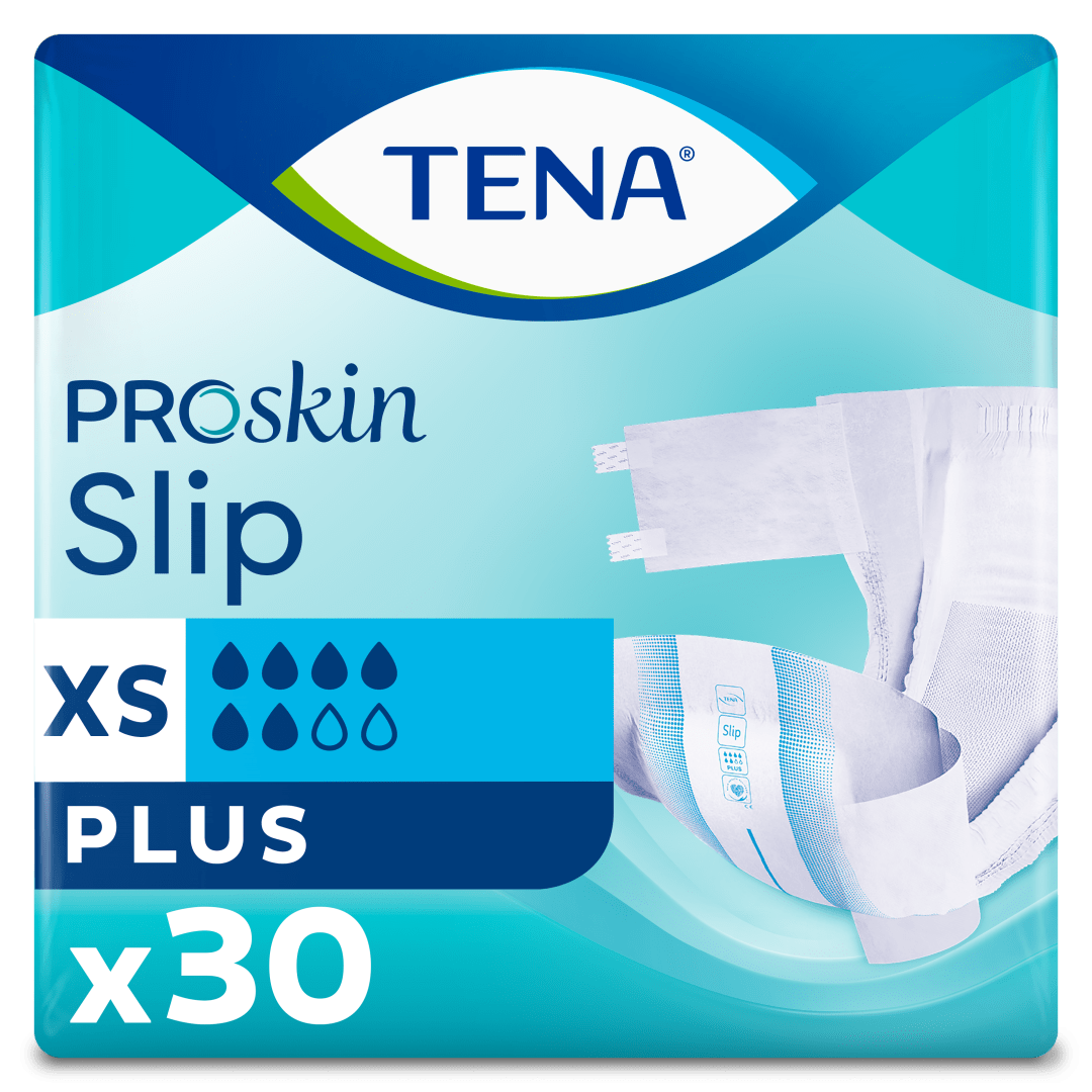 TENA ProSkin Slip Plus – Incontinence Briefs for Medium to Heavy Leakage, Adjustable Tabs, Fast Absorbing Core, Dermatologically Tested, X-Small, Pack of 30