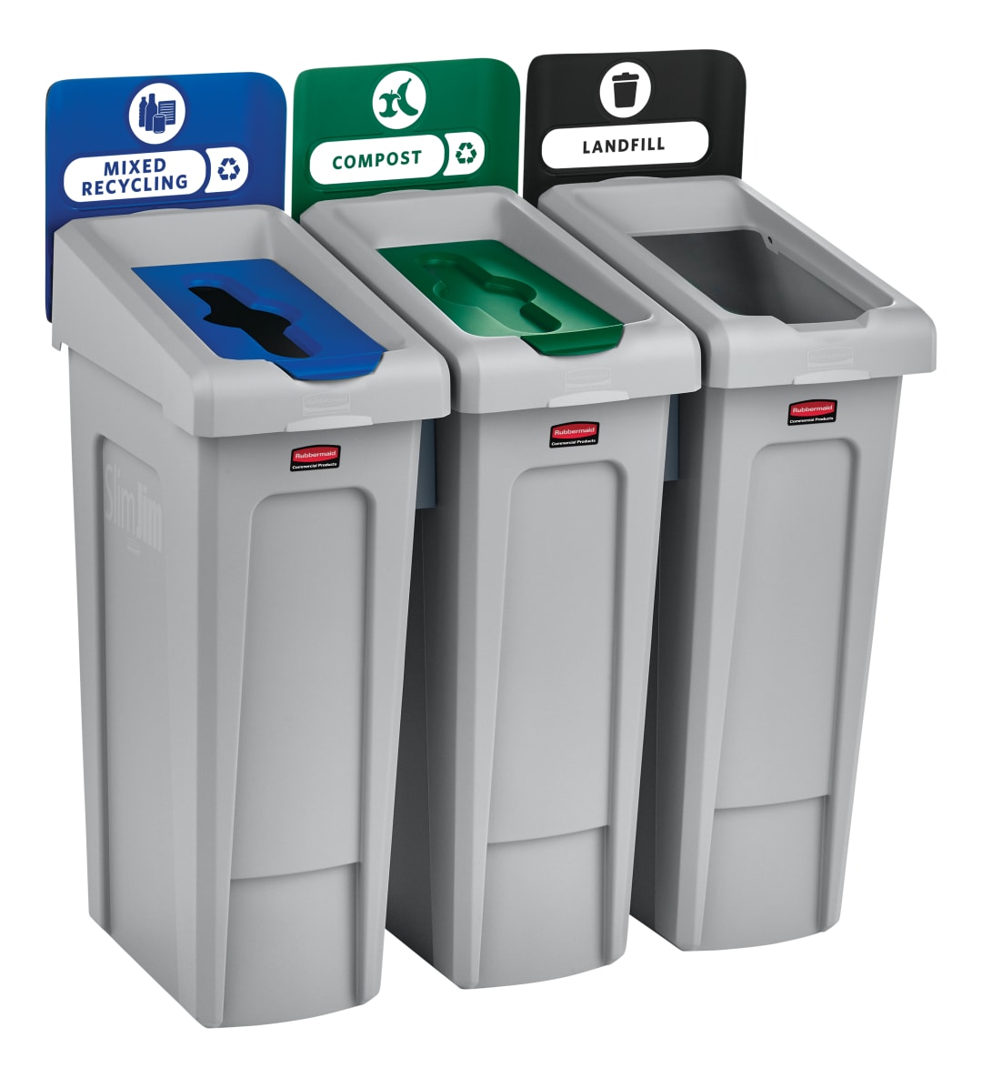 Rubbermaid Commercial Products SLIM JIM 23 Gallon 3-Stream Landfill/ Mixed Recycling/ Compost Station