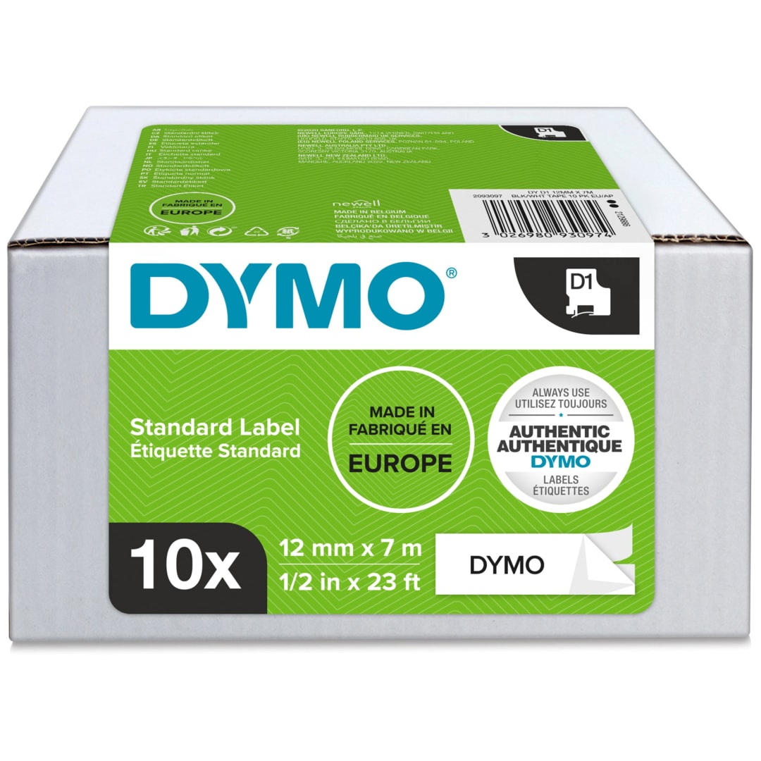 DYMO® Authentic D1 Labels | Black Print on White | 12mm x 7m | Self-Adhesive Labels for LabelManager Label Printers | 10 Count