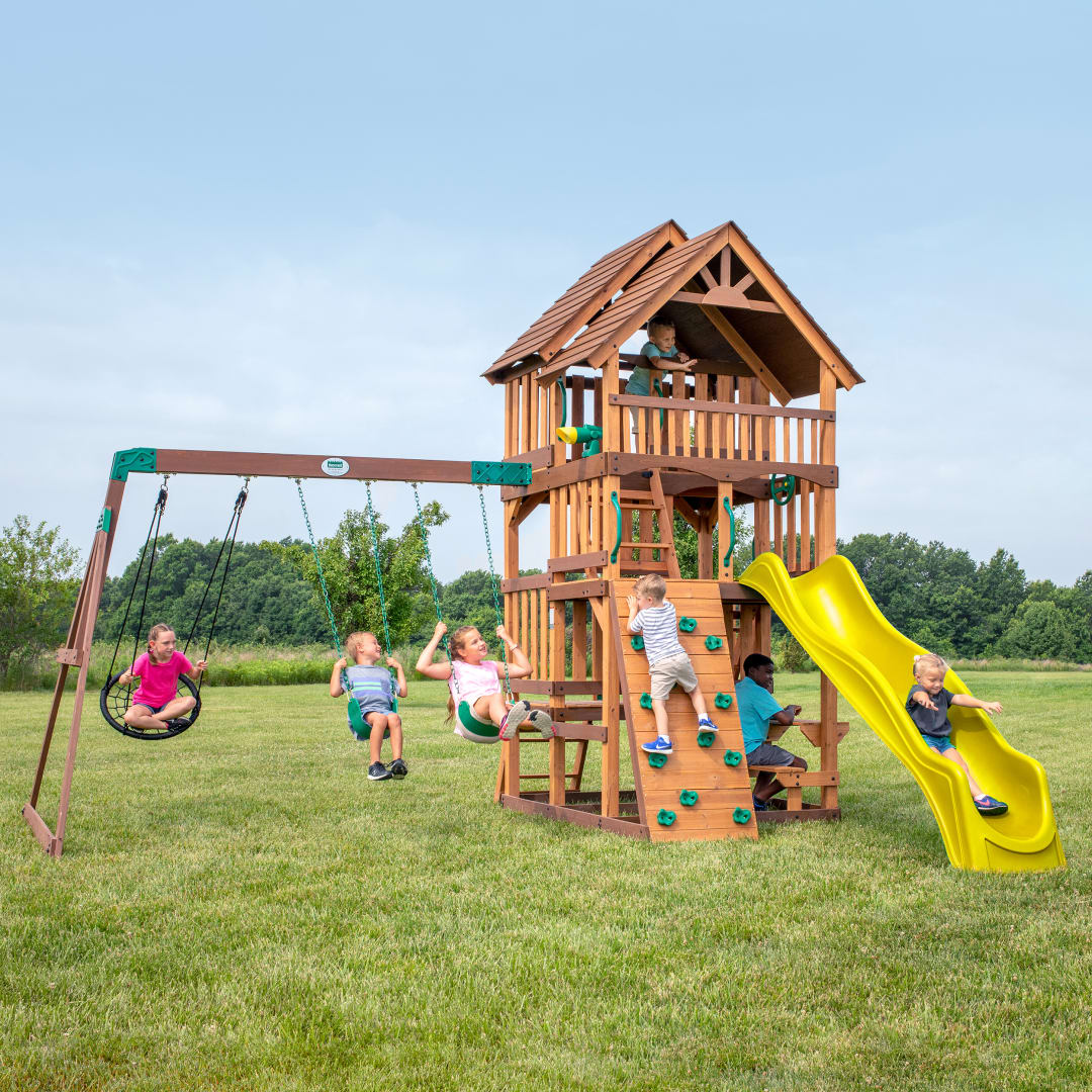 Highlander Swing Set With Yellow Wave Slide