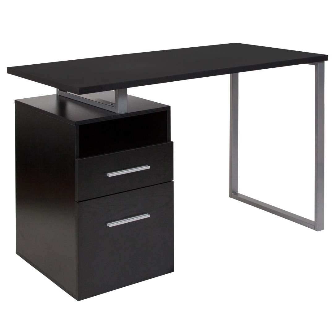 Harwood Dark Ash Wood Grain Finish Computer Desk with Two Drawers and Silver Metal Frame