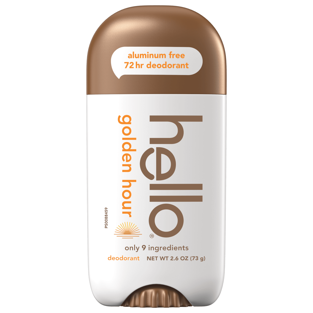 hello Golden Hour Aluminum Free Deodorant for Women and Men, 72-Hour Deodorant, Only 9 Ingredients, Baking Soda Free, Enriched with Shea Butter, Vegan, 2.6 oz Stick Deodorant
