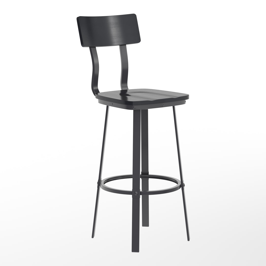 Flint Series Commercial Grade Black Restaurant Barstool with Wood Seat &amp; Back and Black Powder Coat Frame