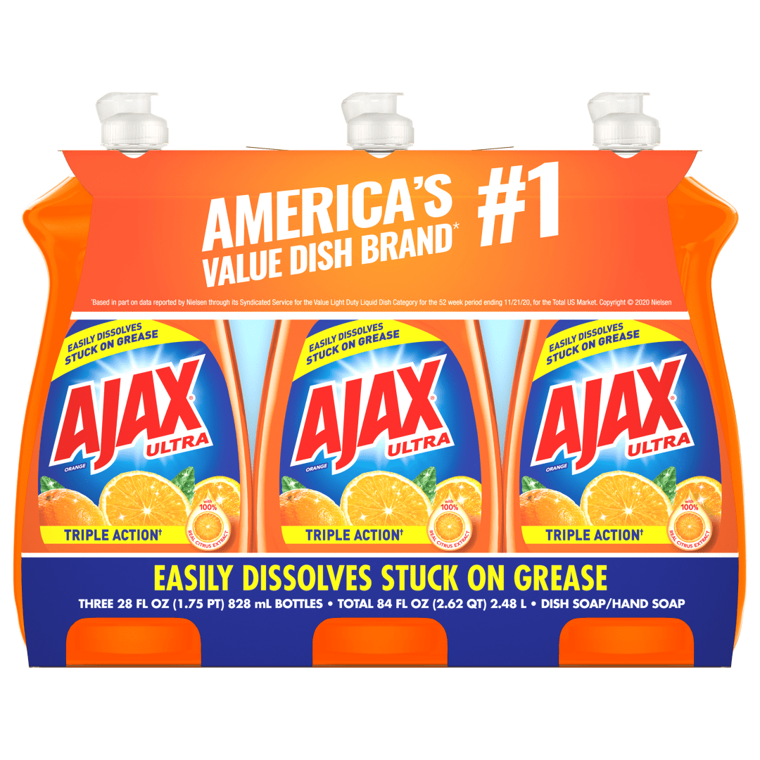 Ajax Ultra Triple Action Liquid Dish Soap, Orange - 28 Fluid Ounce (Triple Pack)