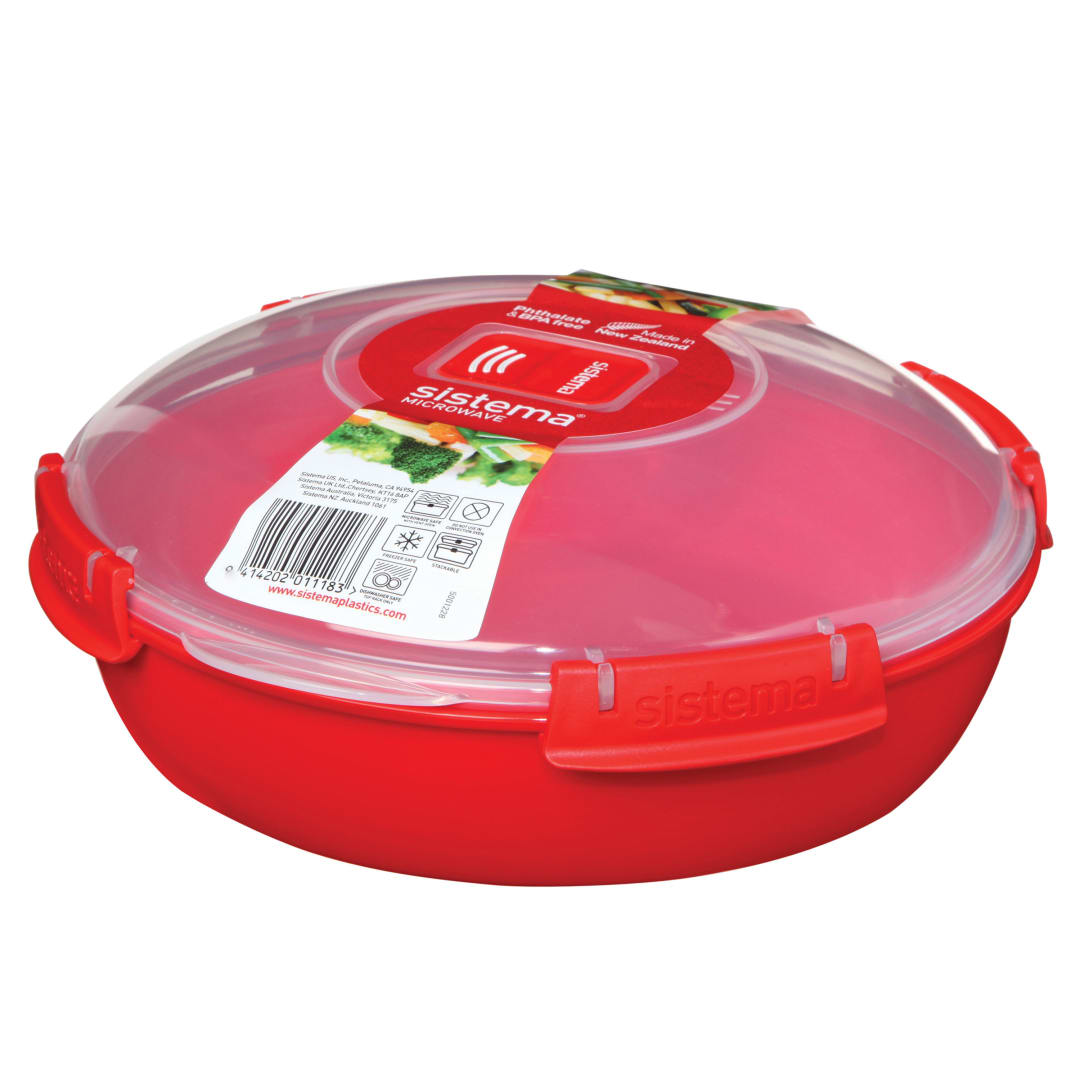 Sistema bol o recipiente redondo para alimentos para microondas | Vaporera para alimentos de 1,3 l | Rojo/transparente