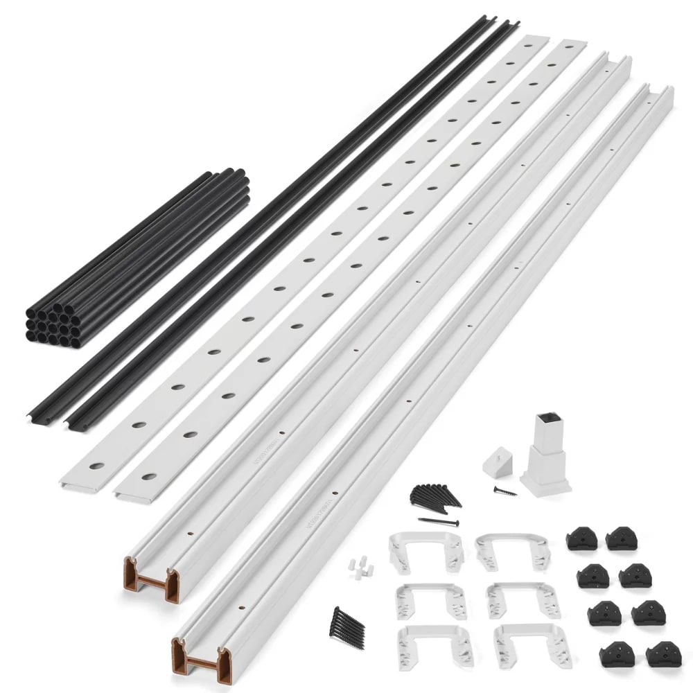 8-ft x 36-in Transcend Cocktail Stair Rail Kit with Round Aluminum Balusters - Classic White Full Span