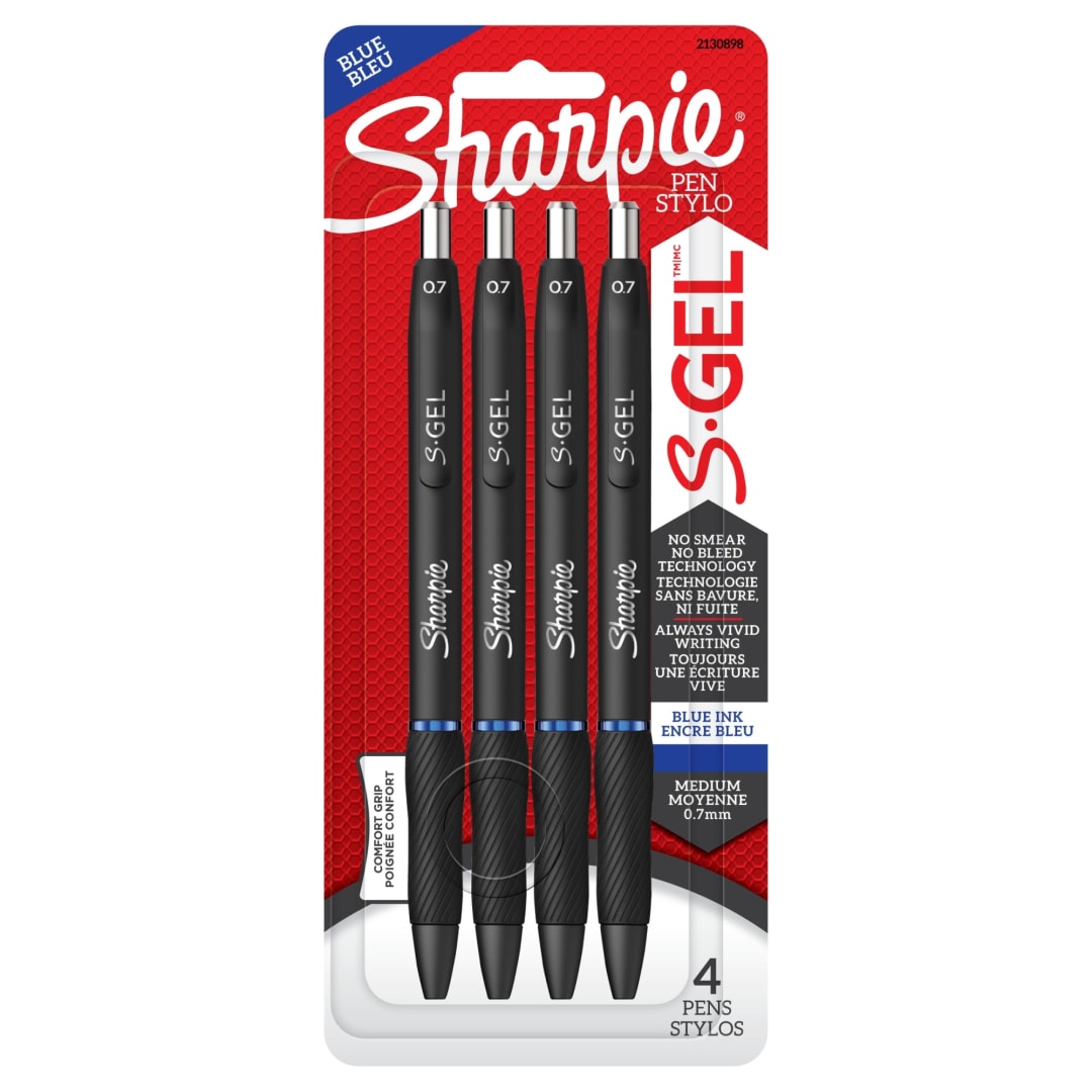 Sharpie® S-Gel, Gel Pens, Medium Point (0.7mm), Blue Gel Ink Pens, 4 Count