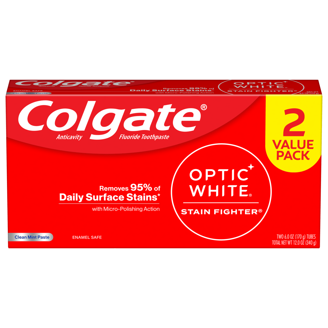 Colgate Optic White Stain Fighter Sensitivity Relief Whitening Toothpaste Pack, Clean Mint Paste