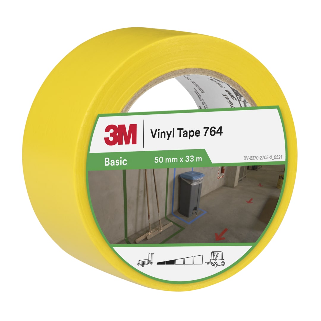 3M™ Genel Amaçlı Vinil Bant 764, Sarı, 50 mm x 33 m, 0.13 mm, Tek Tek Sarılmış, Uygun Paketlenmiş