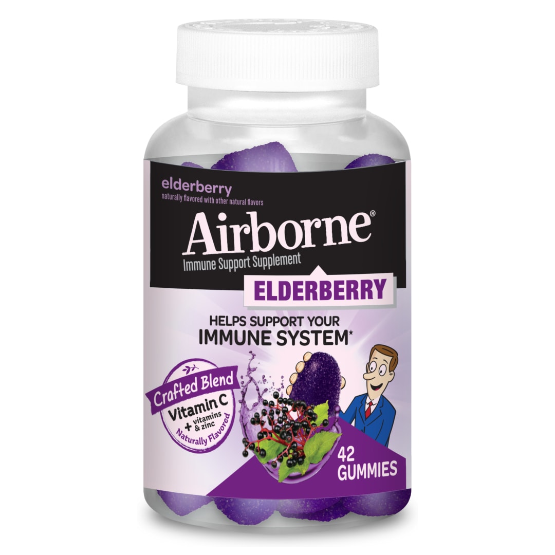 Airborne Elderberry + Vitamin C & ZINK Immun-Unterstützungs-Gummis, Glutenfreies Immun-Support-Supplement und reich an Antioxidantien, (42 Stück pro Flasche)
