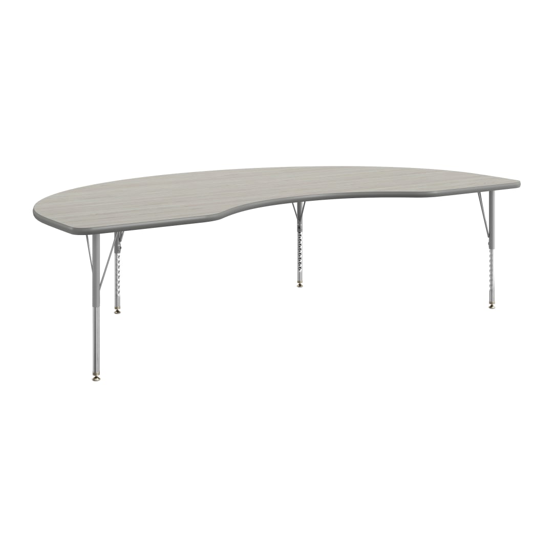 Wren 96" x 48" Kidney Adjustable Height Activity Table, Thermal Laminate Top, Short Legs, Light Gray