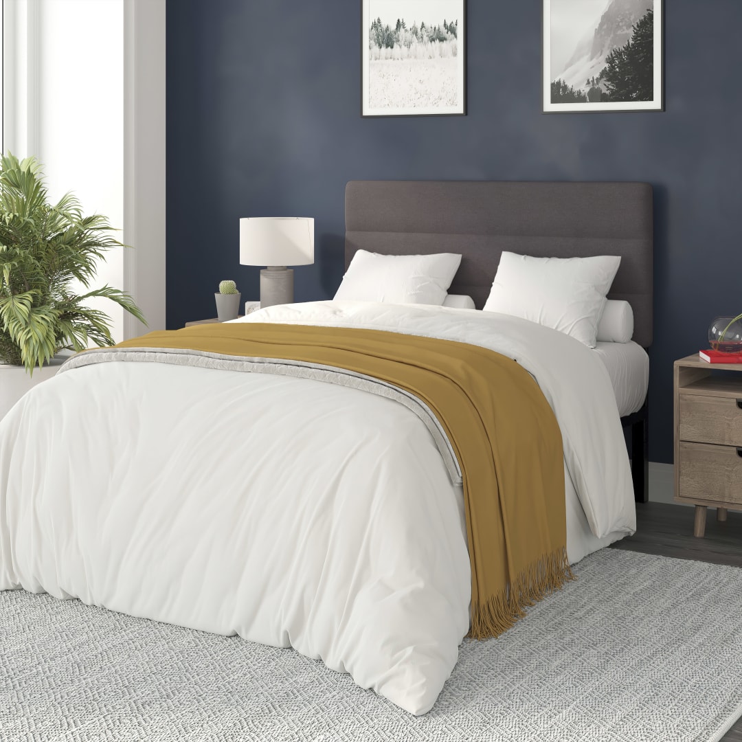 Paxton Full Channel Stitched Fabric Upholstered Headboard, Adjustable Height from 44.5" to 57.25" - Gray