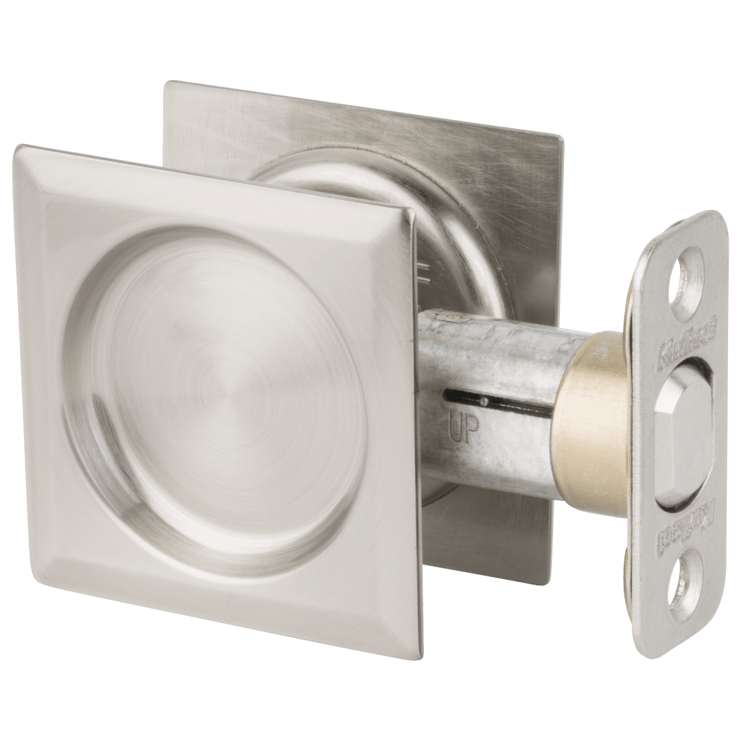 334 Square Hall/Closet Pocket Door Lock in Satin Nickel