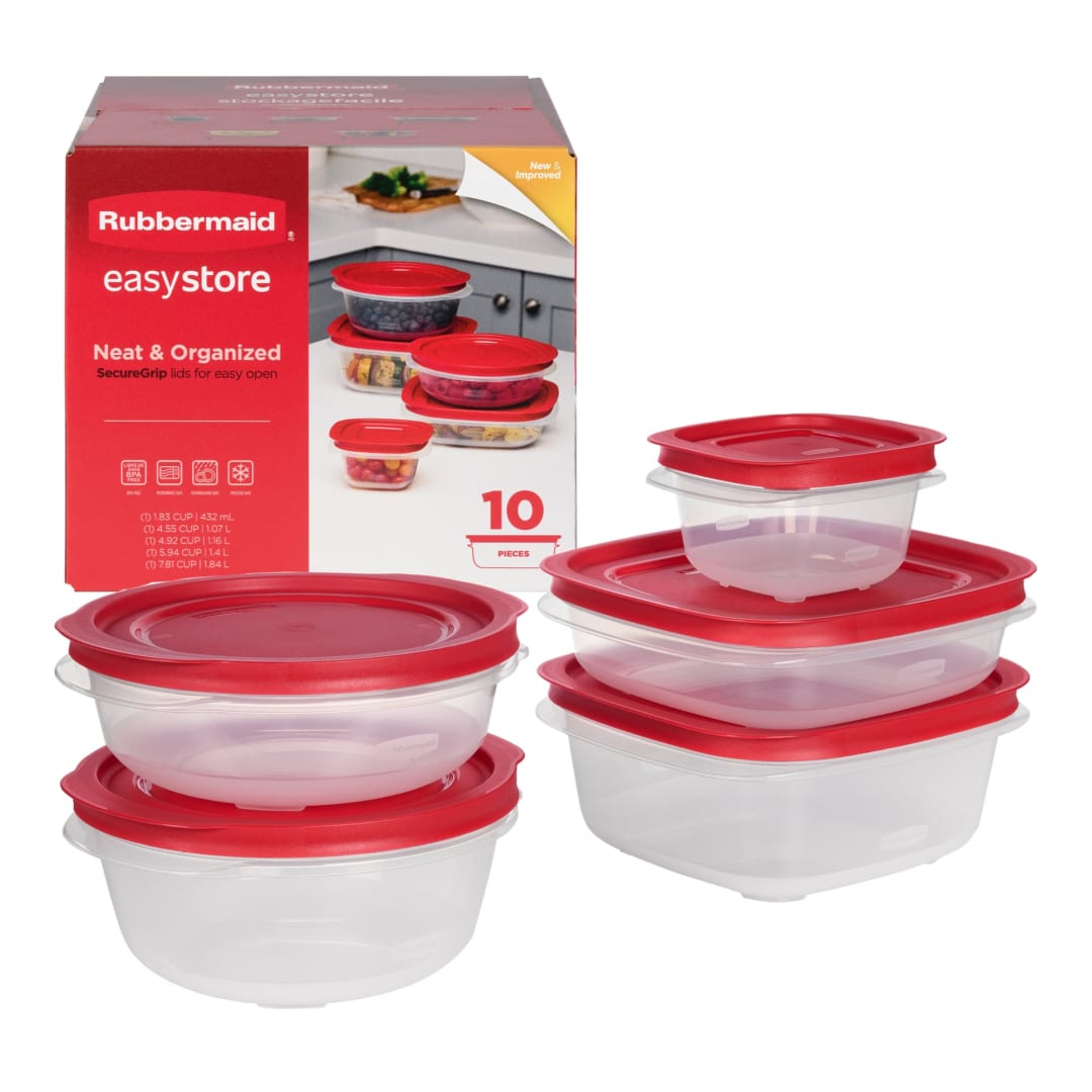 Rubbermaid EasyStore Square and Round Containers, 10-Piece Set, Food Storage Containers, Food Storage Containers with Lids
