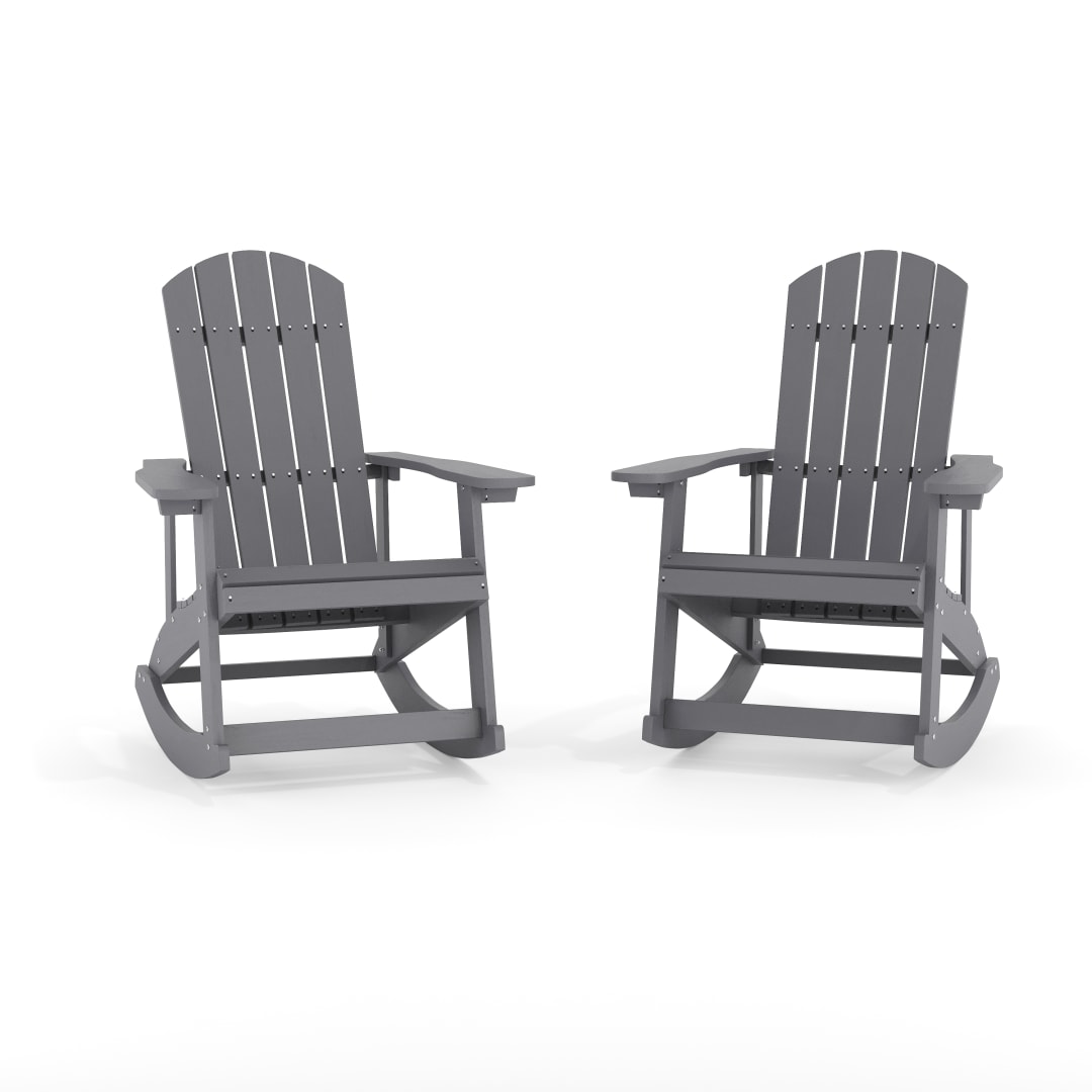 Savannah Commercial Grade All-Weather Poly Resin Wood Adirondack Rocking Chair with Rust Resistant Stainless Steel Hardware in Gray - Set of 2