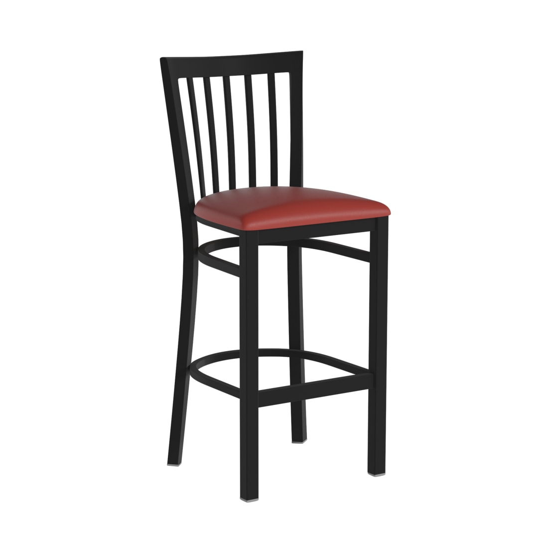 HERCULES Black School House Back Metal Restaurant Barstool - Red Vinyl Seat