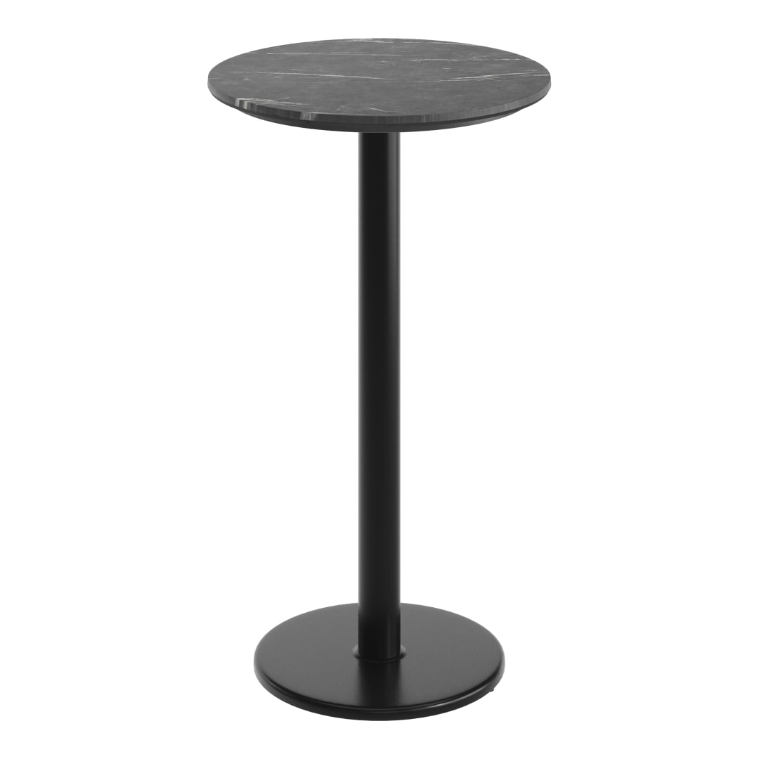 TopGuard 24" Round Tabletop with Seamless Surface Technology in Black Faux Marble with 18" Round Black Bar Height Base