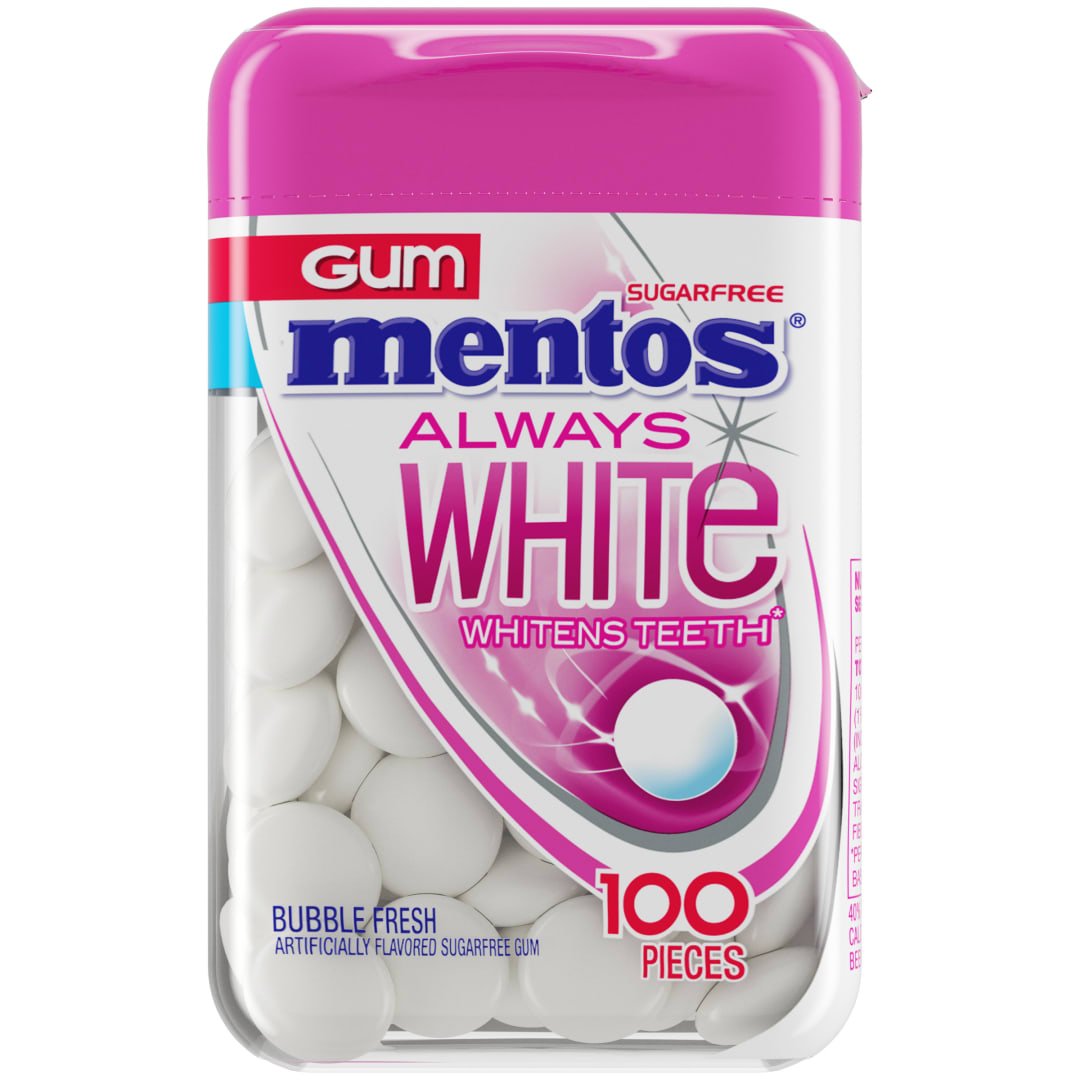 Mentos Gum Always White Sugar Free Chewing Gum Bubble Fresh 100 pc Large Bottle