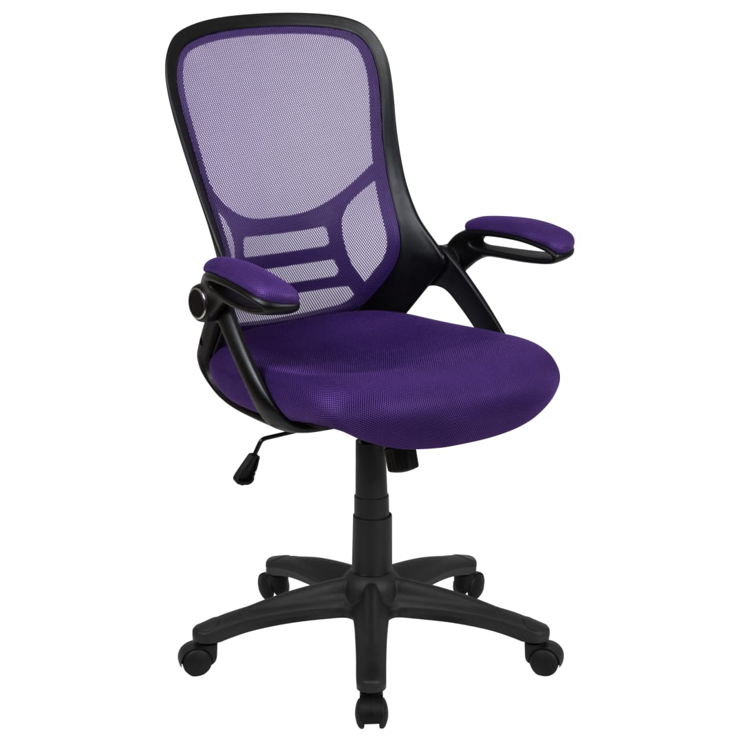 Porter High Back Purple Mesh Ergonomic Swivel Office Chair with Black Frame and Flip-up Arms
