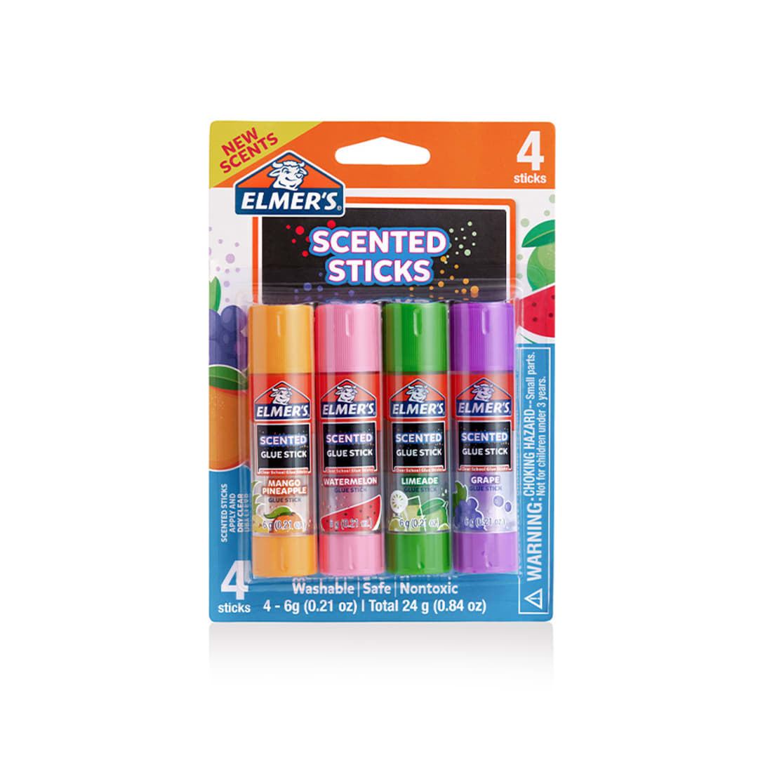Elmer’s Tropical Scented Glue Sticks, Safe, Nontoxic School Glue, 4 Count (6g each)