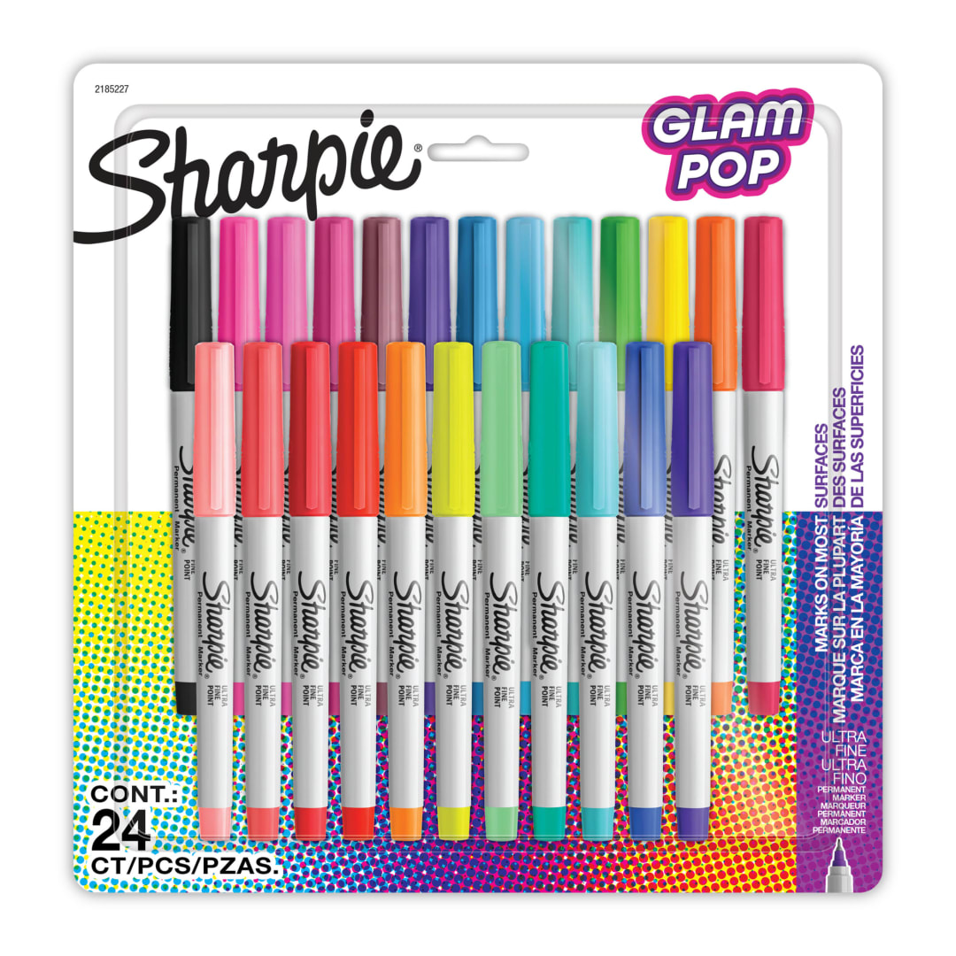Sharpie® Glam Pop Permanent Markers, Ultra Fine Point, 24 Count