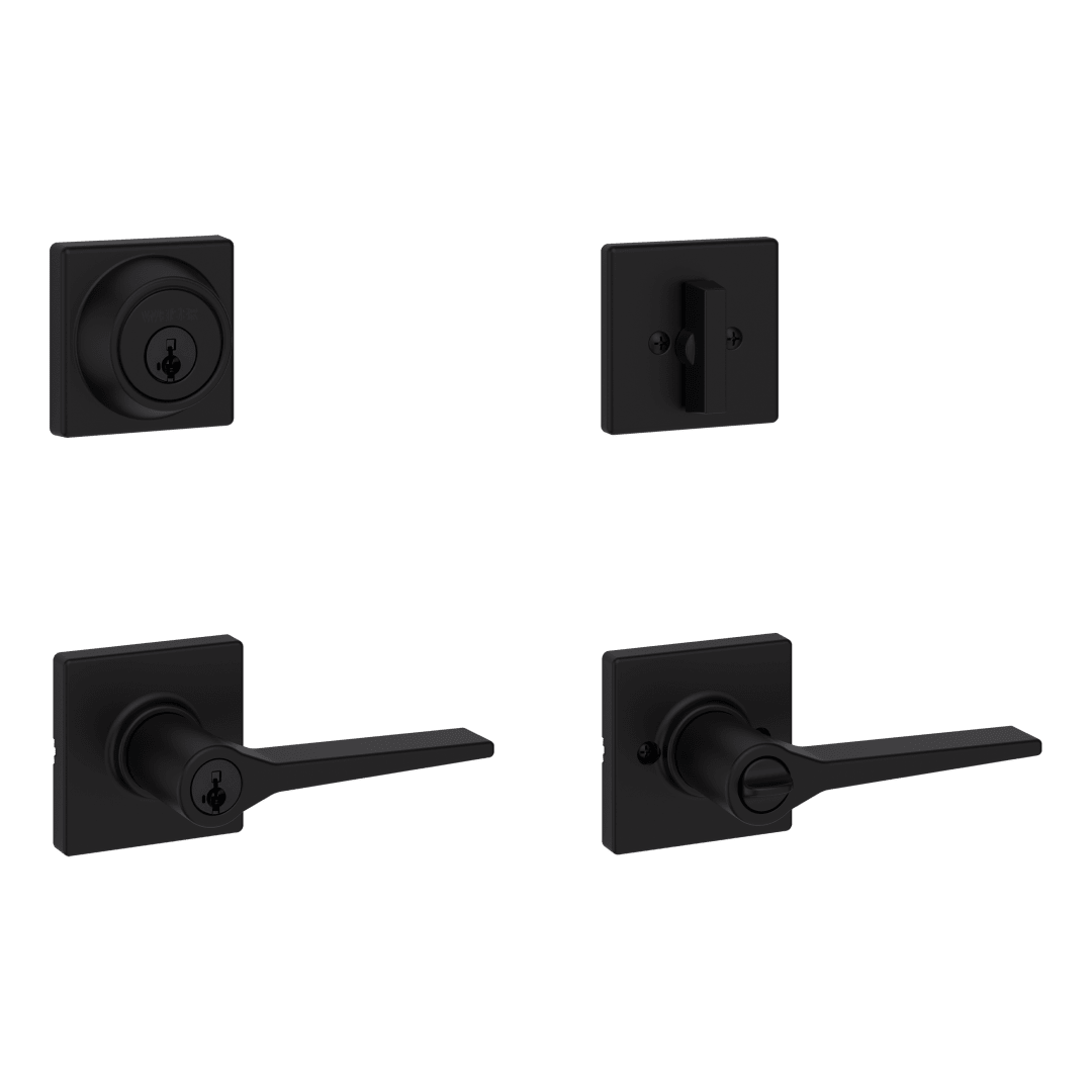CS7451 Hollis Keyed Entry Lever and Single Cylinder Deadbolt Combo Pack featuring SmartKey Security™ in Matte Black