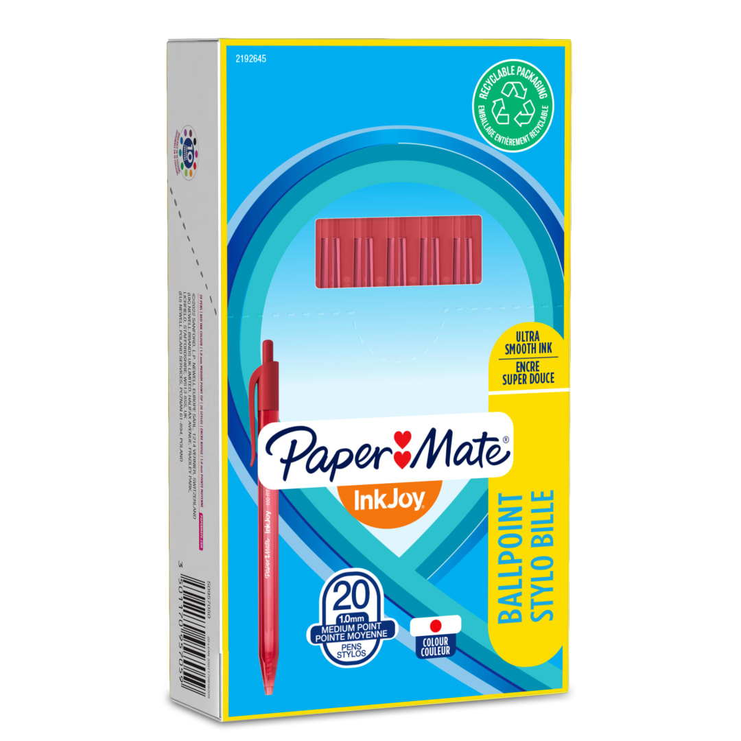 Paper Mate InkJoy 100RT Bolígrafos retráctiles | Punta mediana (1,0 mm) | Rojo | 20 unidades