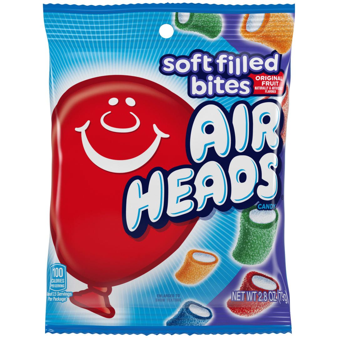 Airheads Soft-Filled Bites Fruit 2.8 oz Peg Bag