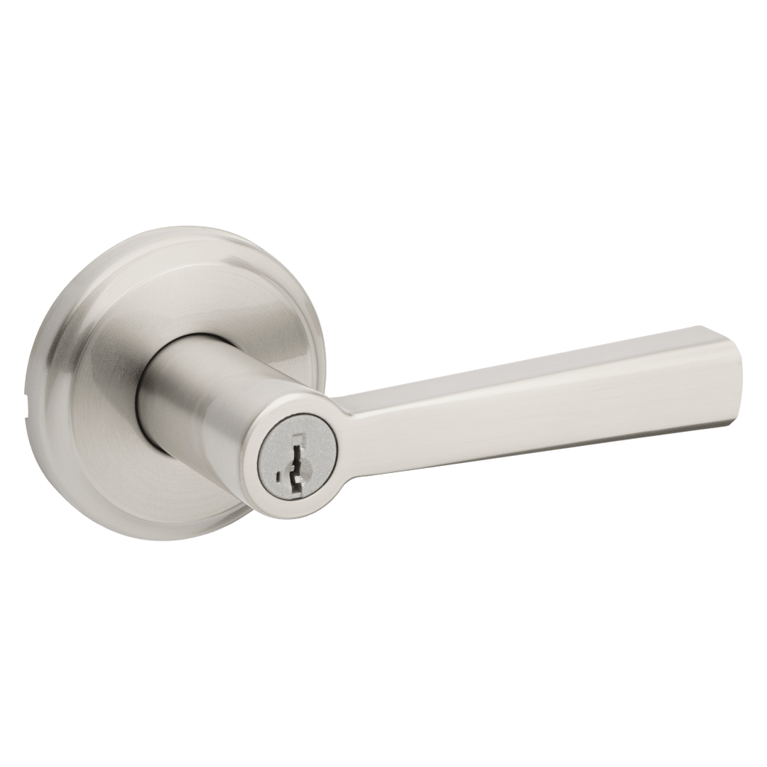 Trafford Keyed Entry Door Lever in Satin Nickel featuring SmartKey Security