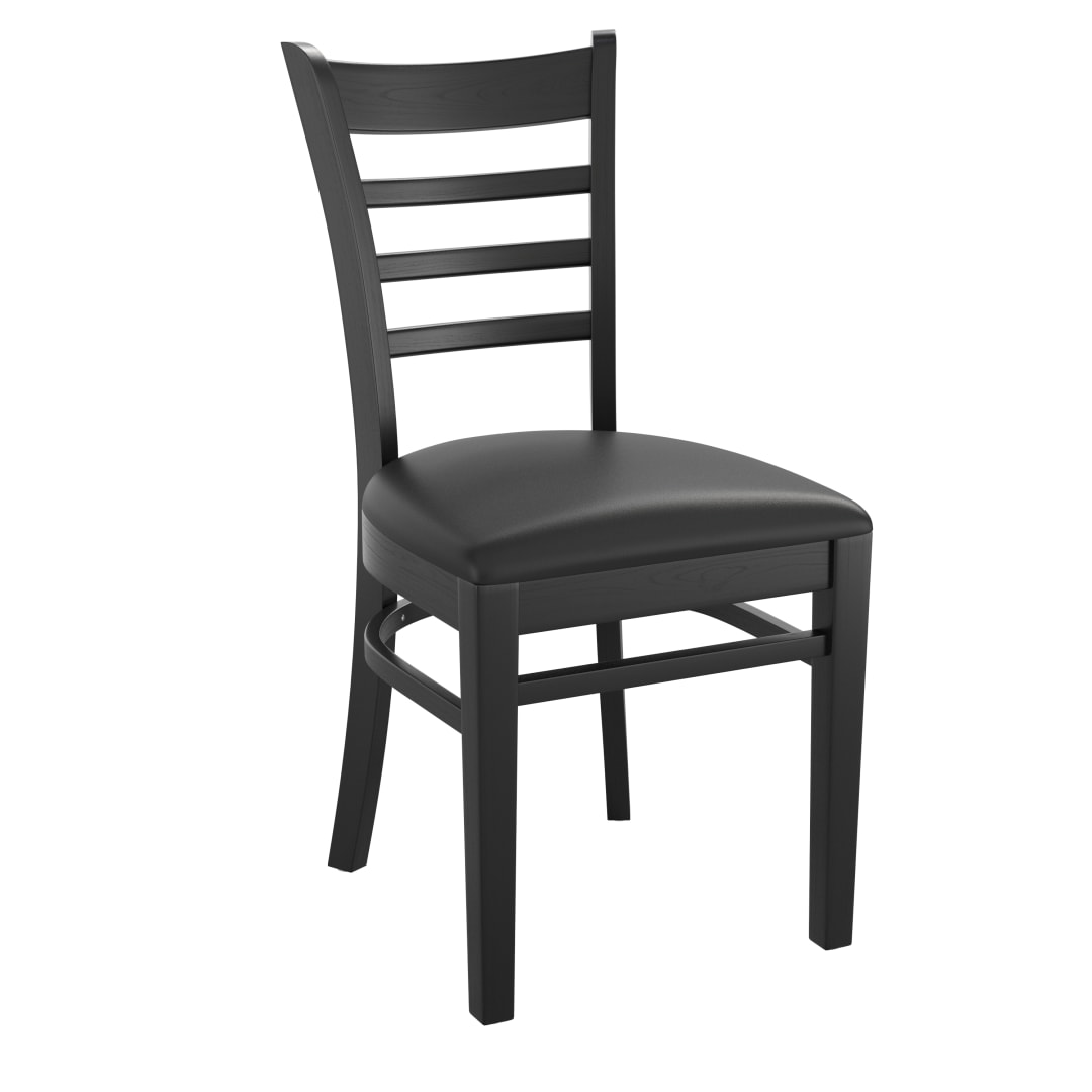 HERCULES Series Ladder Back Black Wood Restaurant Chair - Black Vinyl Seat
