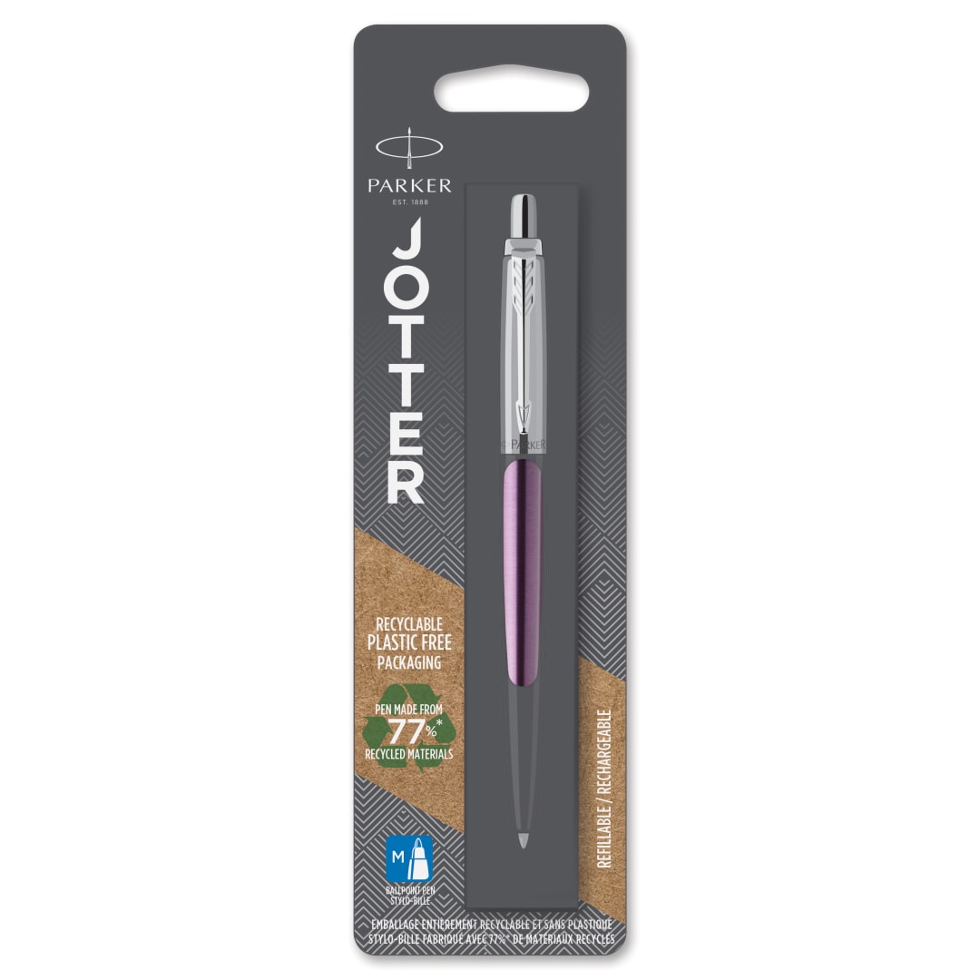 Parker Jotter Bolígrafo | Victoria Violet con detalle cromado | Punta mediana Tinta azul