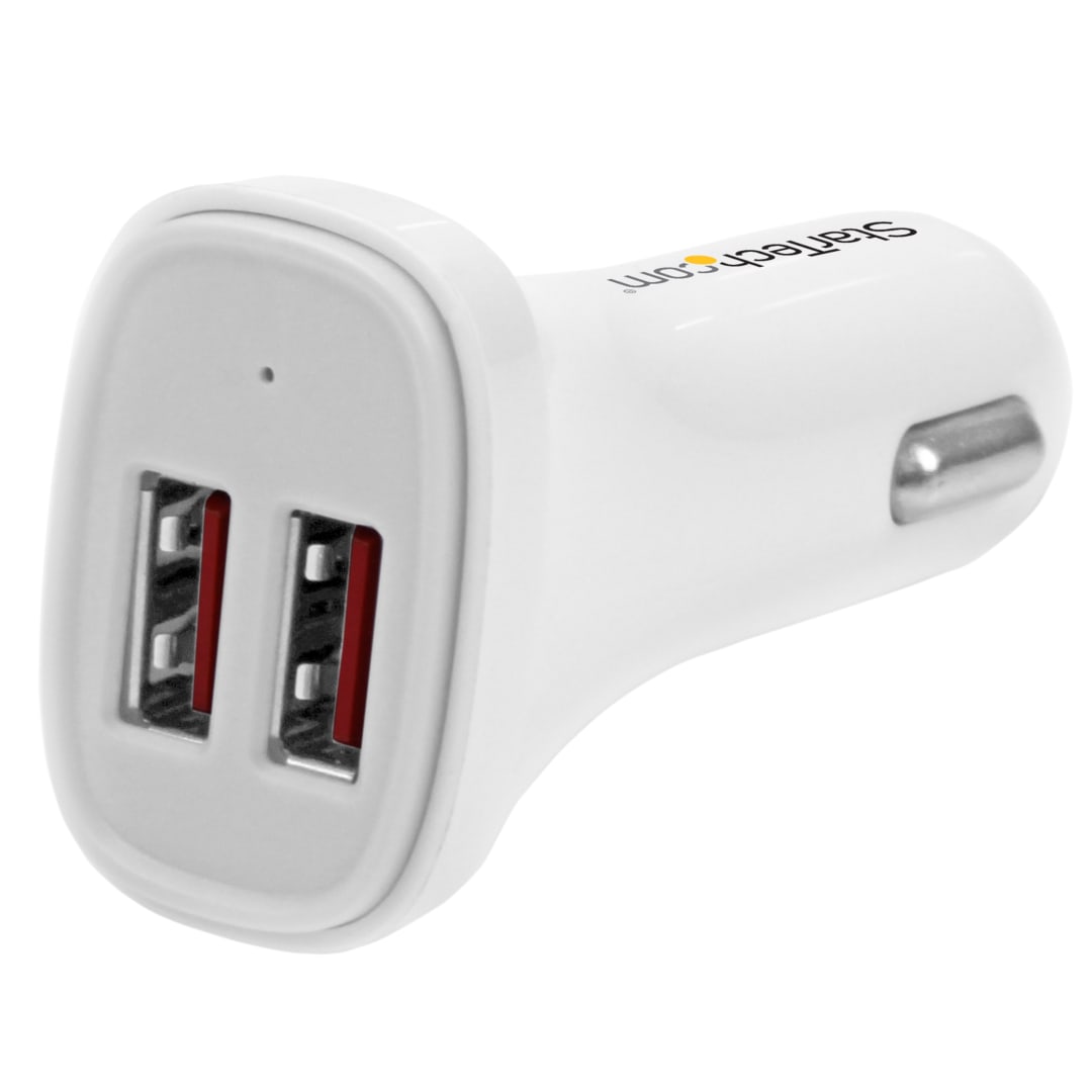 2 Port White USB Car Charger with Smart IC 4 8A
