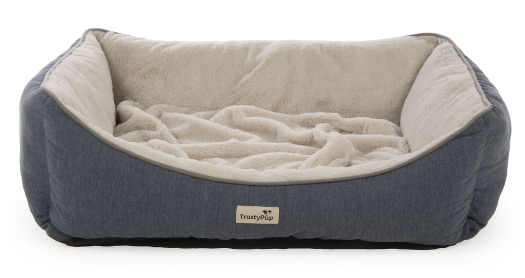 TrustyPup Burrow Nest Bolstered Cuddler Pet Bed with Built-In Blanket - Blue, Medium