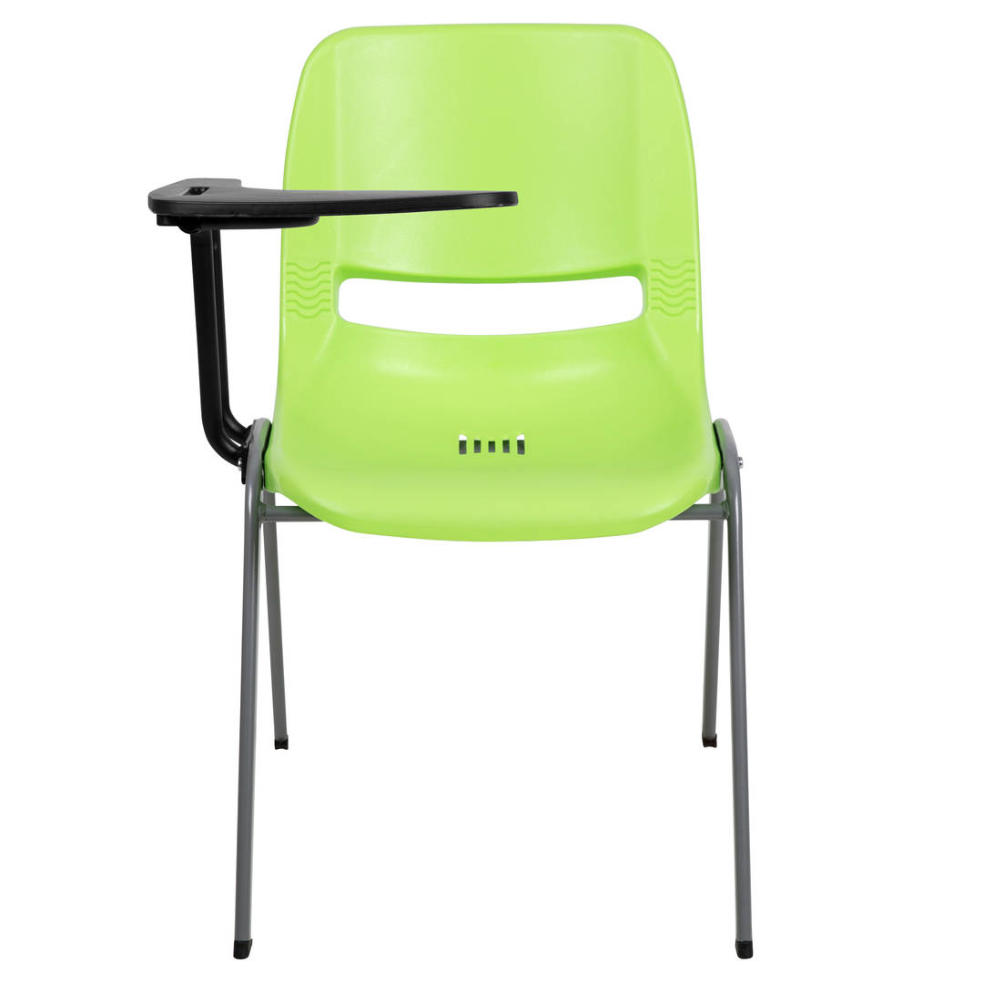 HERCULES 5 Pack Green Ergonomic Shell Chair with Right Handed Flip-Up Tablet Arm