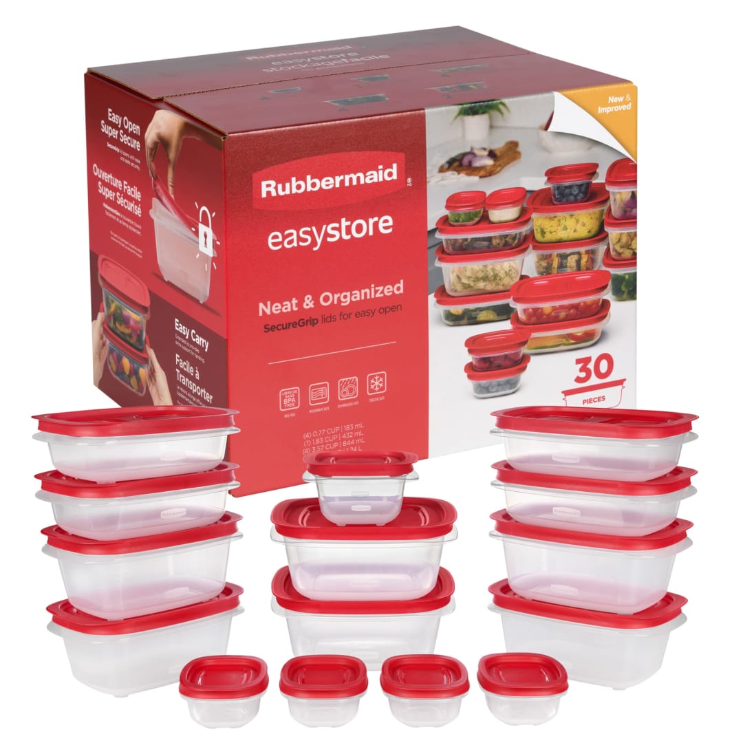 Rubbermaid EasyStore Containers, 30-Piece Set, Food Storage Containers, Food Storage Containers with Lids