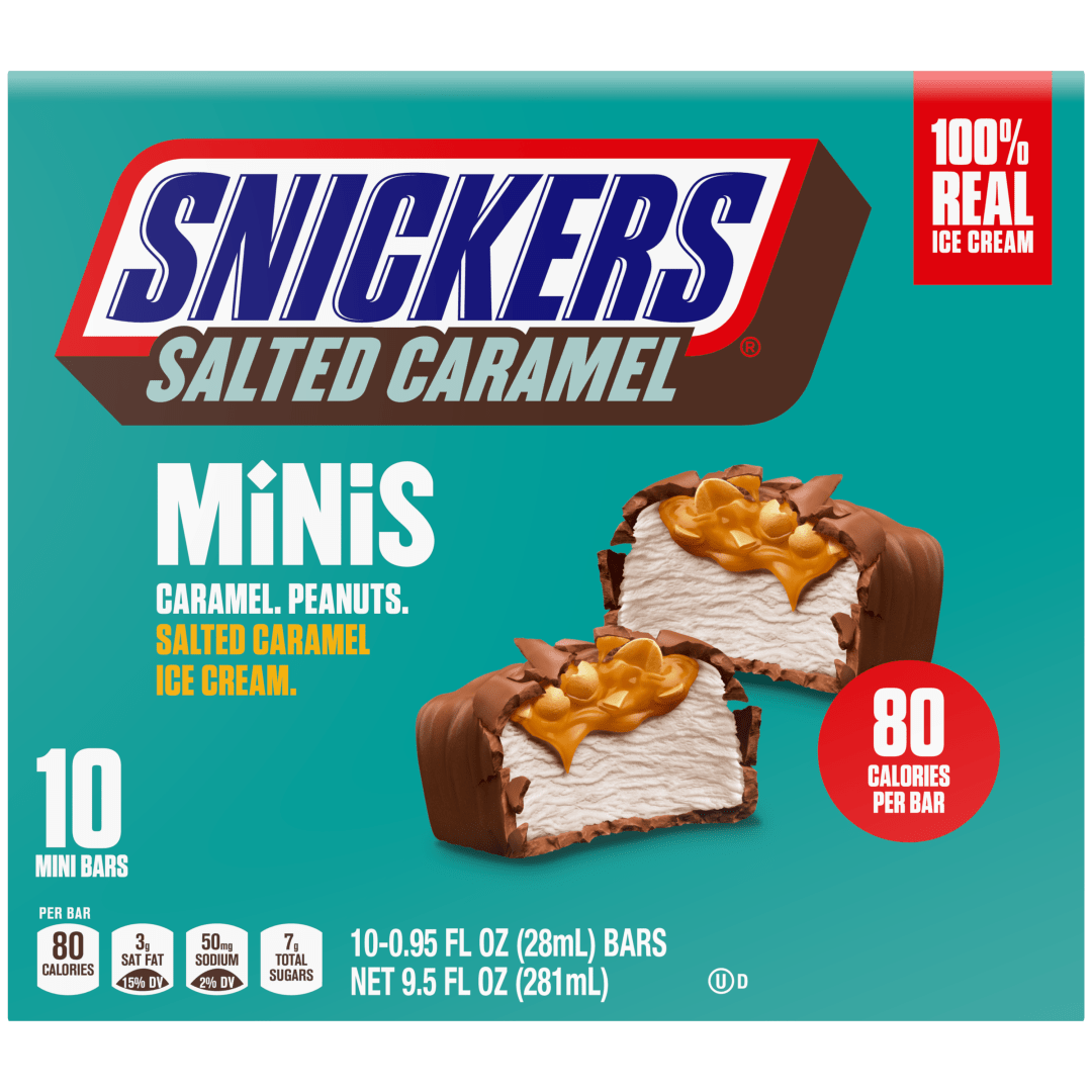 SNICKERS Ice Cream Minis, Salted Caramel Ice Cream Bars, 10 Pack, 9.5 Oz