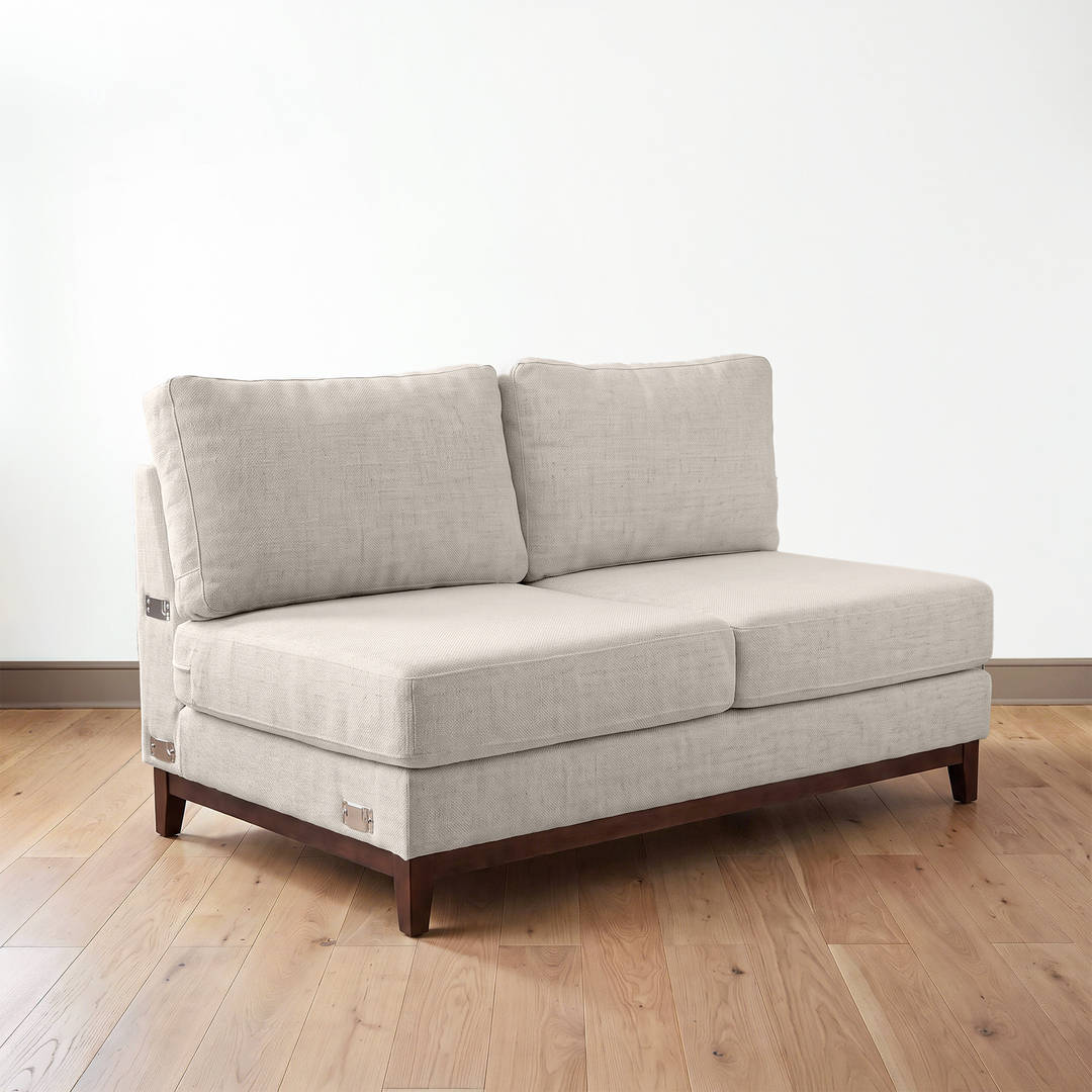 Bedford Modular Sectional Double Seat Center Unit, Upholstered Sofa Component with Solid Wood Frame and Tapered Legs, Ivory