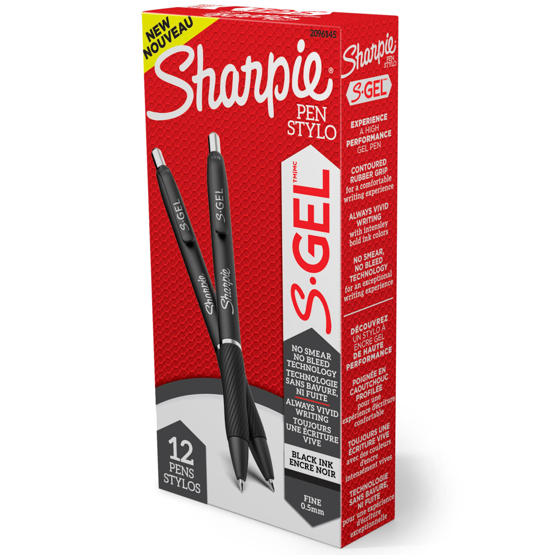 Sharpie® S-Gel, Gel Pens, Fine Point (0.5mm), Black Ink Gel Pen, 12 Count