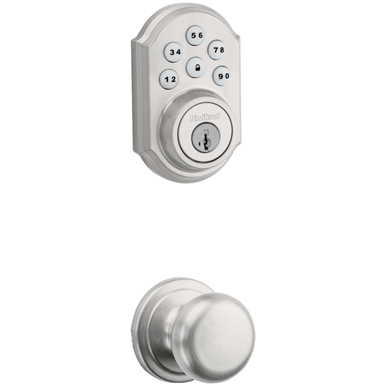 909 SmartCode Electronic Deadbolt featuring SmartKey Security™ and Juno Hall/Closet Knob Combo Pack in Satin Nickel