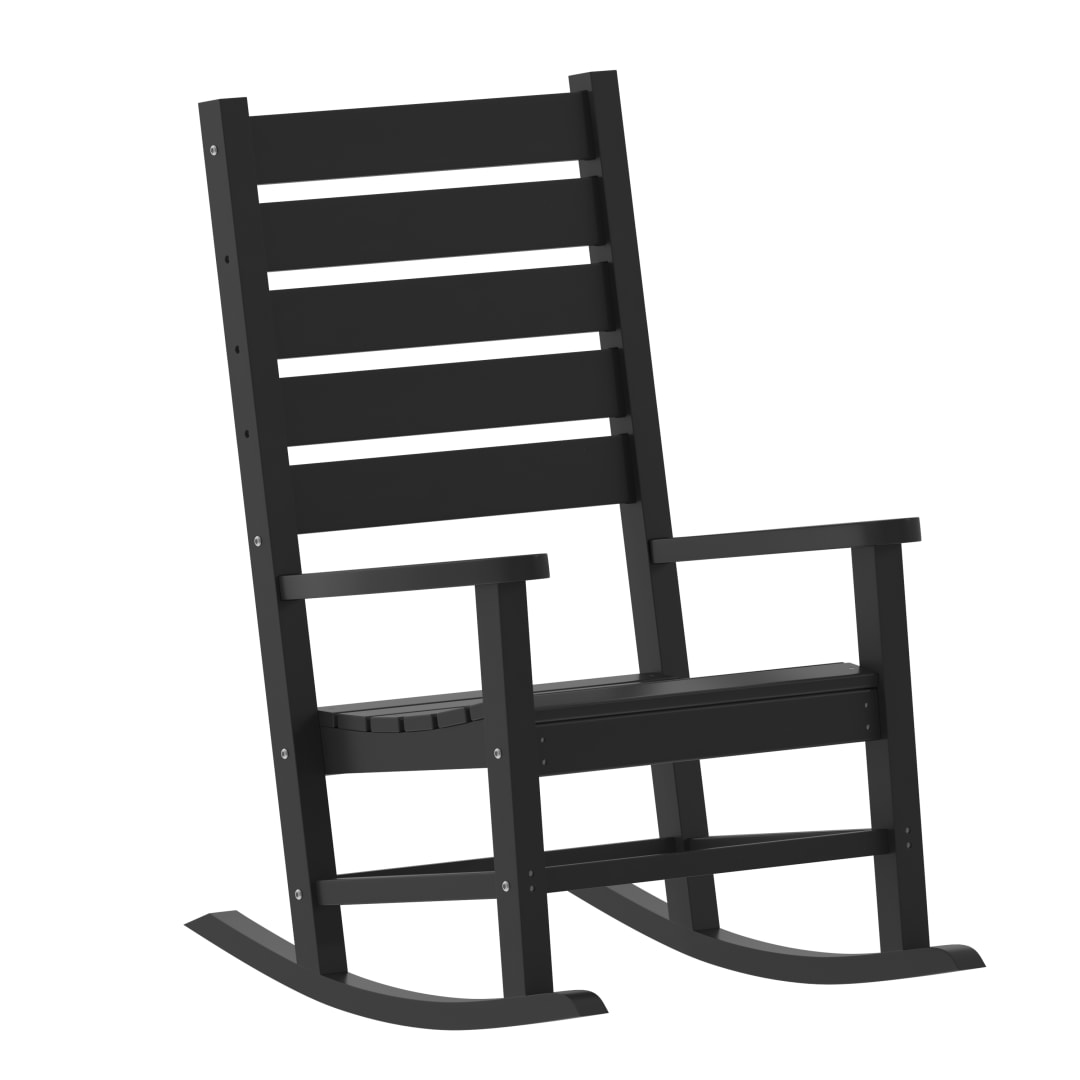 Manchester Set of 2 Contemporary Rocking Chairs, All-Weather HDPE Indoor/Outdoor Rockers in Black